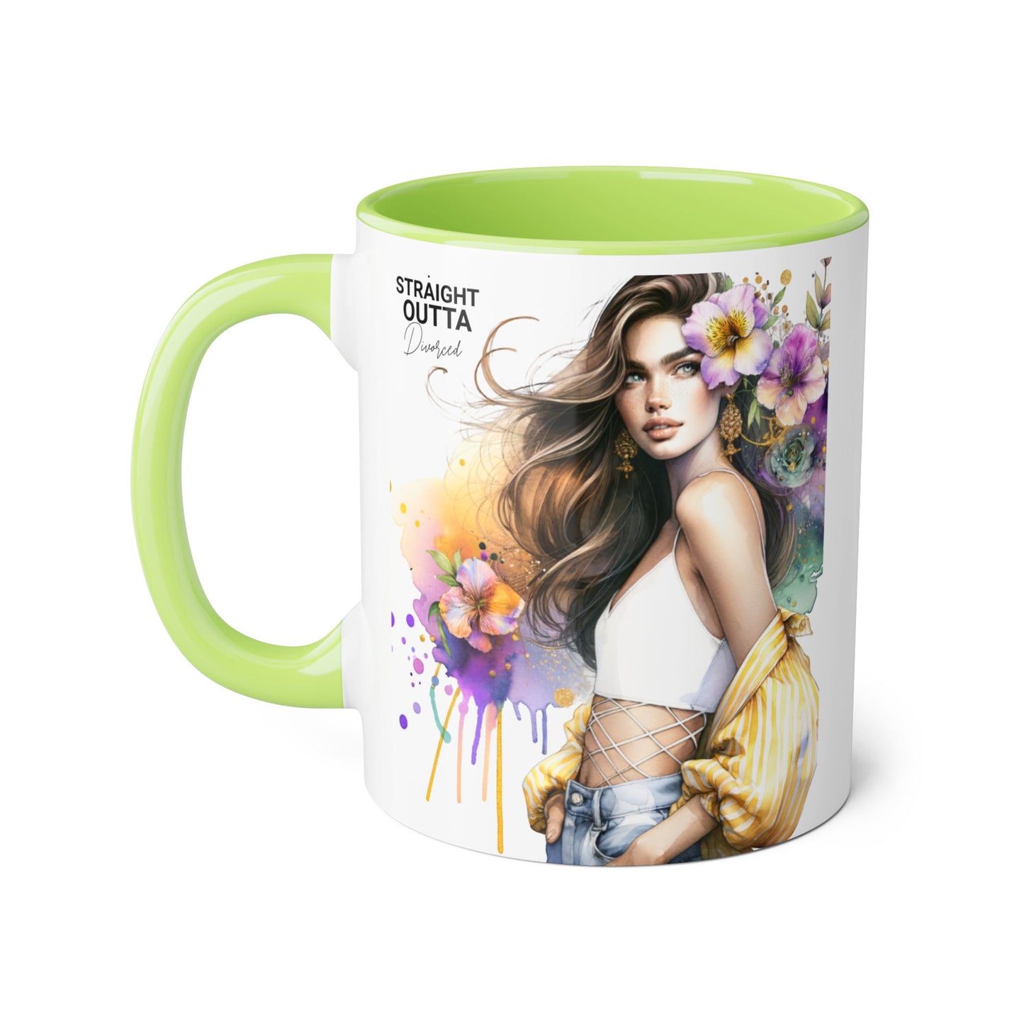 Straight Outta Divorced Humoristic Chic Floral Art Mug - Stylish Coffee Cup for Home or Office, Perfect Gift for Birthdays, Mother’s Day, or Coffee Lovers