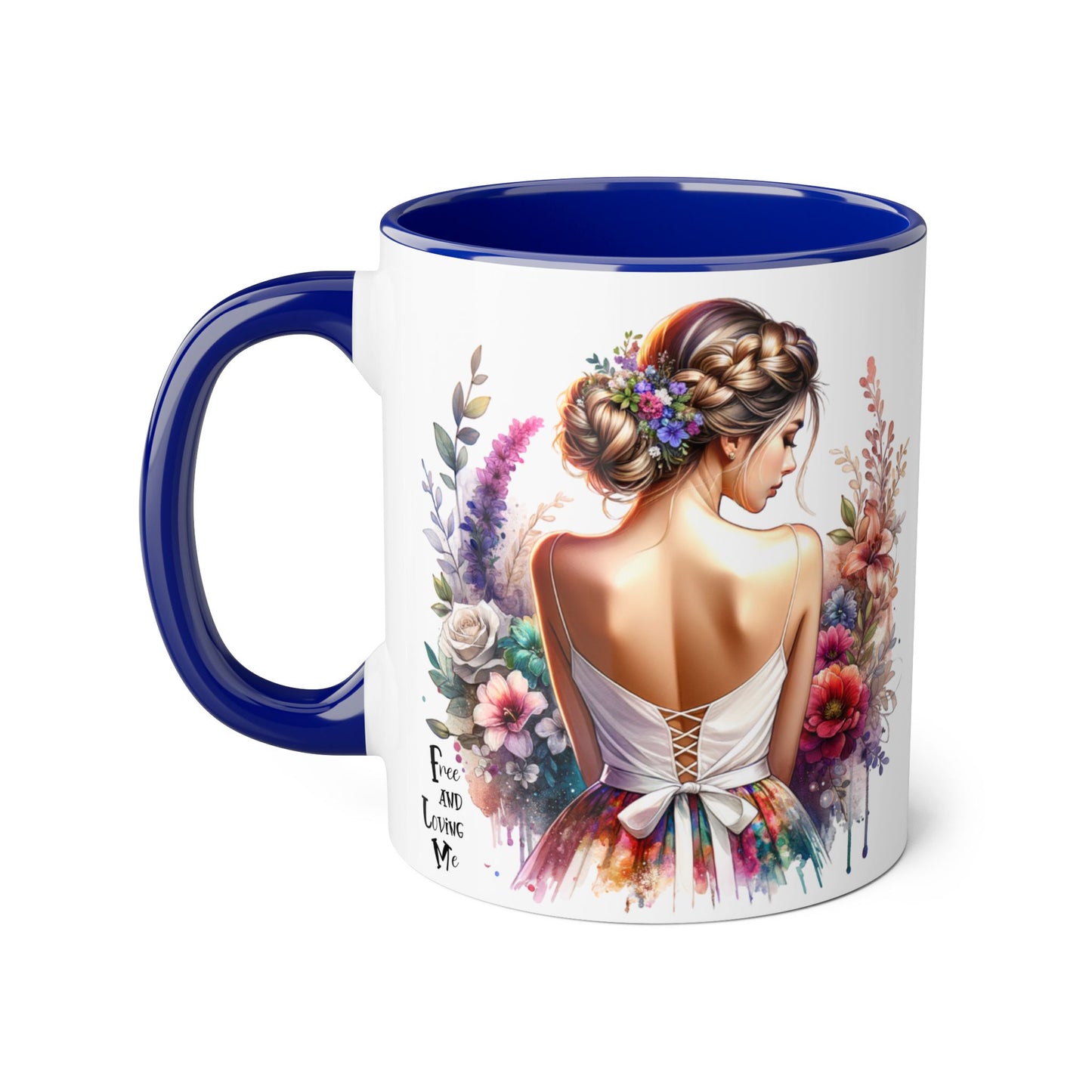 Free and Loving Me Floral Accent Mug, Artistic Coffee Cup, Gift for Mom, Birthday, Mother's Day, Home Decor, Inspirational Mug