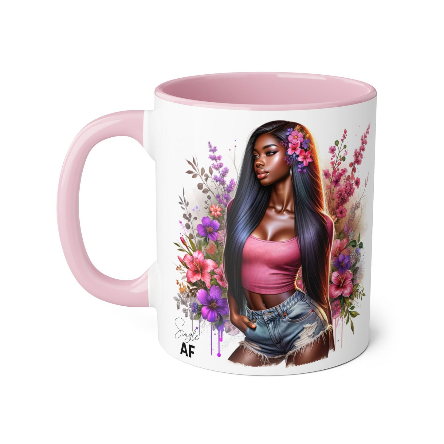 Single AF Floral Portrait Accent Mug, Unique Gift for Coffee Lovers, Home Decor, Self-Care, Birthday, Floral Art Mug, Artistic Coffee Cup