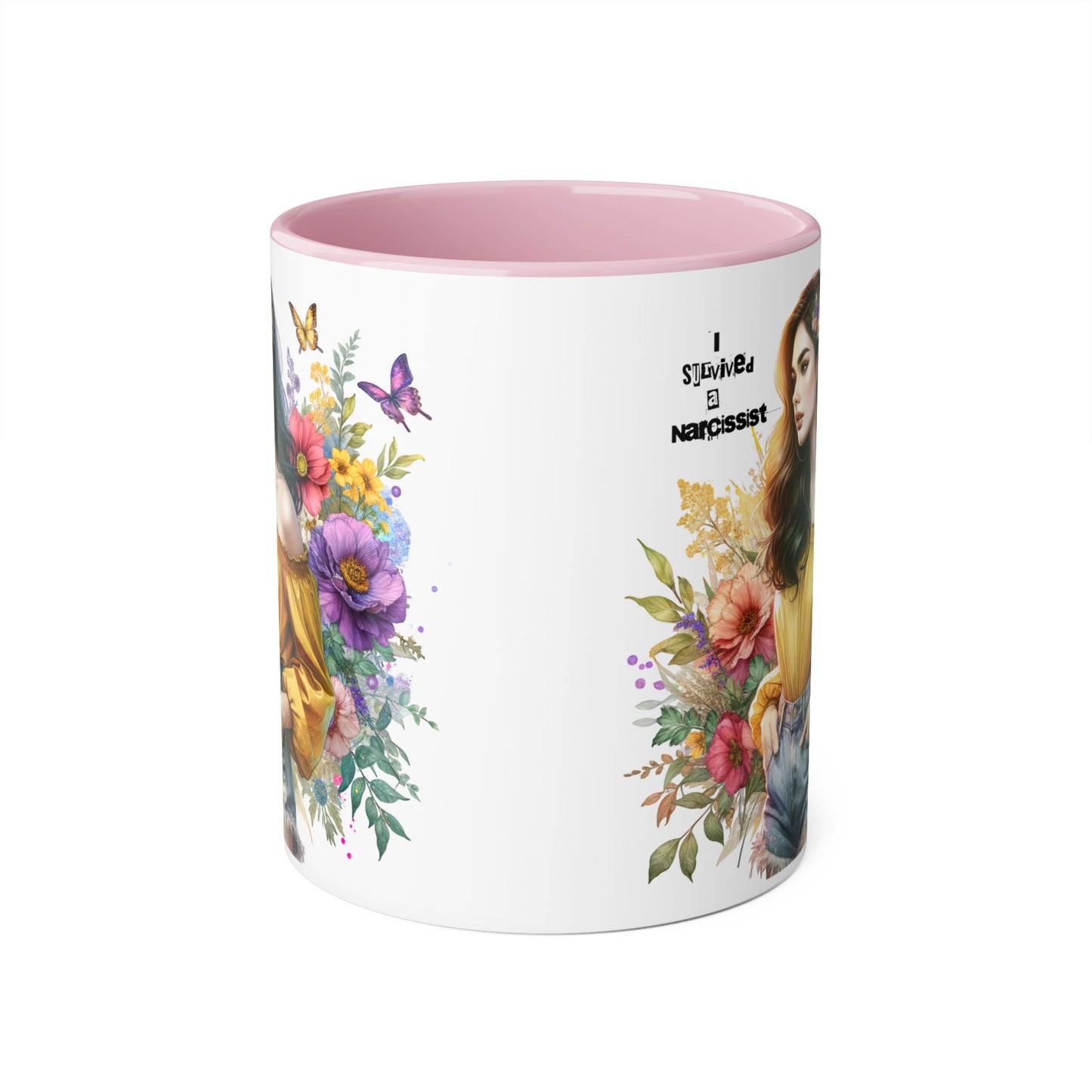 I Survived a Narcissist Chic Floral Accent Mug | Bohemian Coffee Cup, Gift for Her, Narcissist Humor, Home Decor, Artful Drinkware