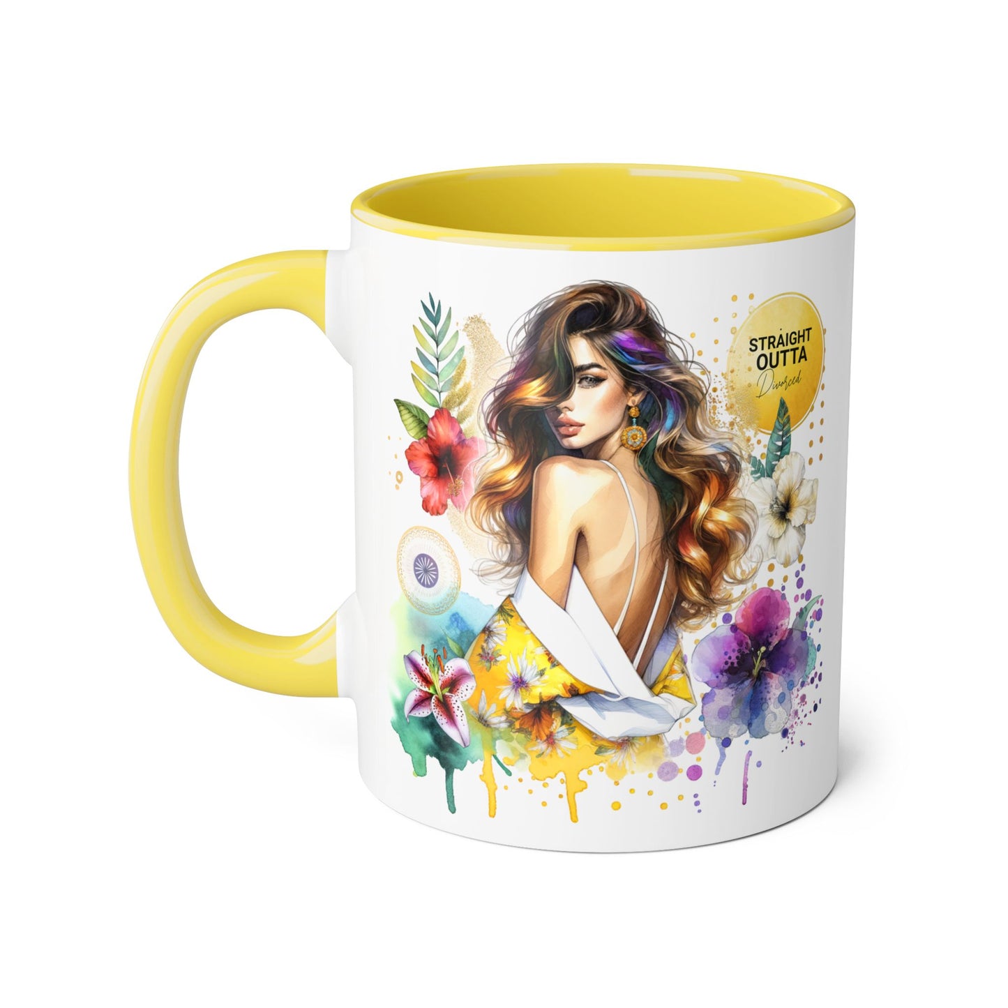 Straight Outta Divorced Humoristic Vibrant Accent Mugs, Floral Coffee Cup, Artistic Drinkware, Gift for Her, Home Decor, Unique Mug