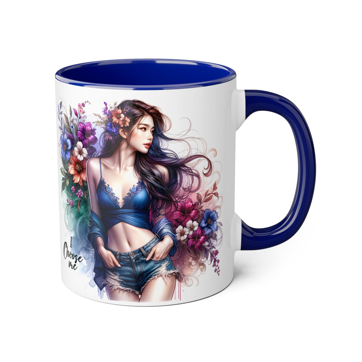 Floral Accent Mug, I Choose Me Design, Artistic Coffee Cup, Gift for Her, Home Décor, Tea Lover’s Essential