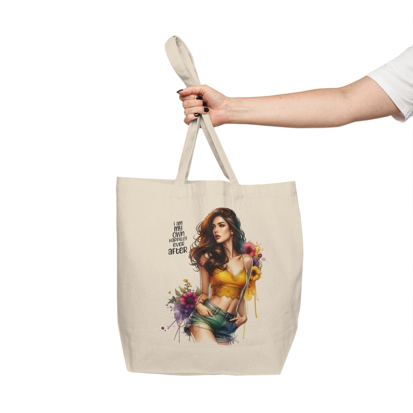 I Am My Own Happily Ever After Stylish Canvas Tote Bag, Floral Design Tote, Eco-Friendly Shopping Bag, Casual Tote for Everyday Use, Perfect Gift for Her