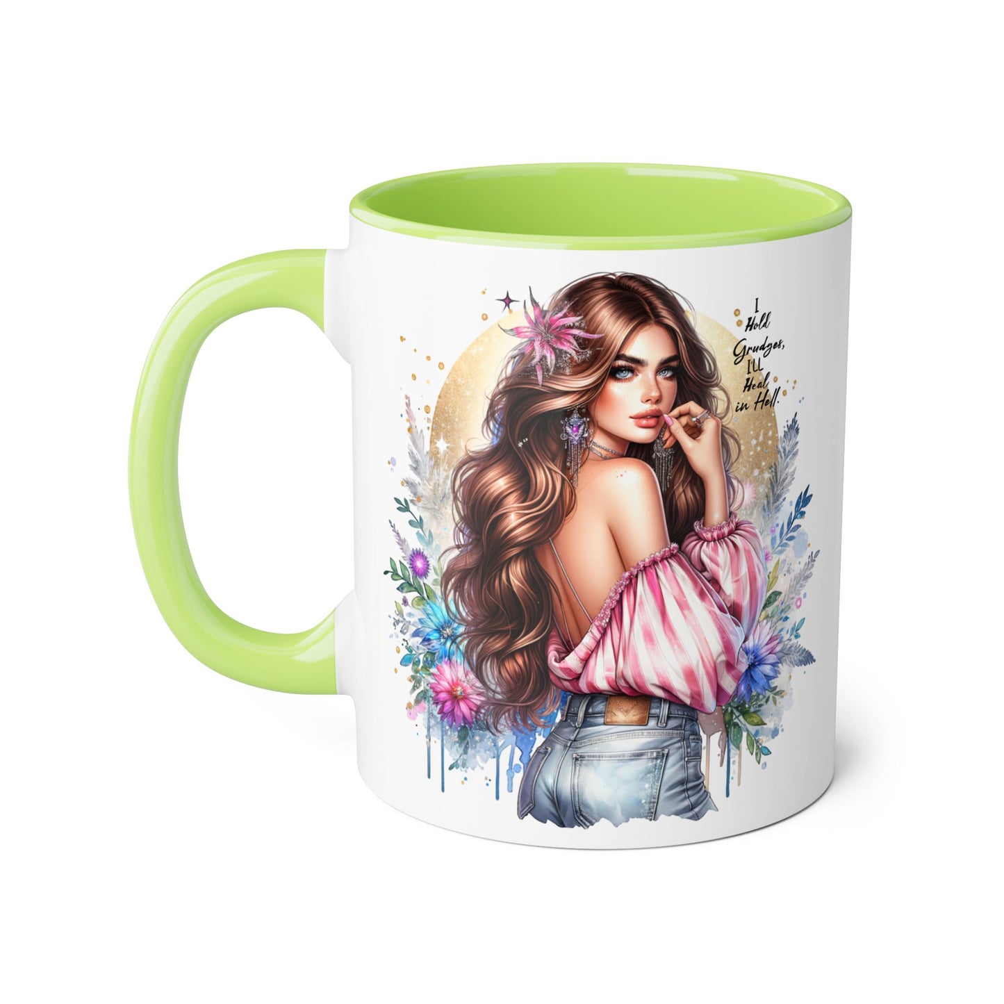 I Hold Grudges, I'll Heal in Hell Stylish Accent Mug, Floral Coffee Cup, Gift for Her, Tea Time Essentials, Boho Chic Mug, Perfect for Birthdays, Casual Everyday Use