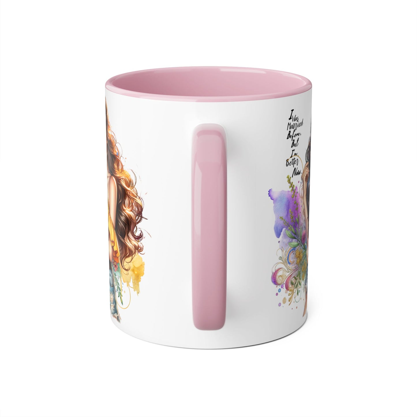 I Was Married Before But I'm Better Now Boho Chic Accent Mugs, Inspirational Coffee Cup, Gift for Her, Unique Art Mug, Home Decor, Vibrant Floral Design