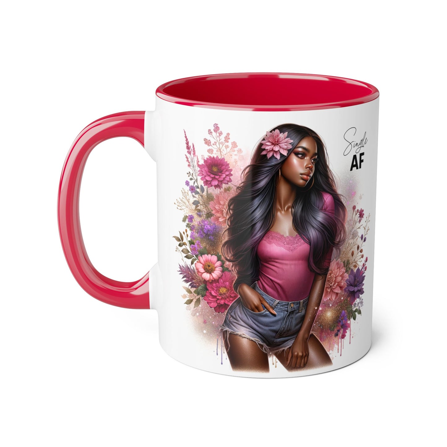 Colorful Floral Single AF Accent Mug, Aesthetic Coffee Cup for Coffee Lovers, Unique Gift for Birthdays, Special Occasions, Art Enthusiasts