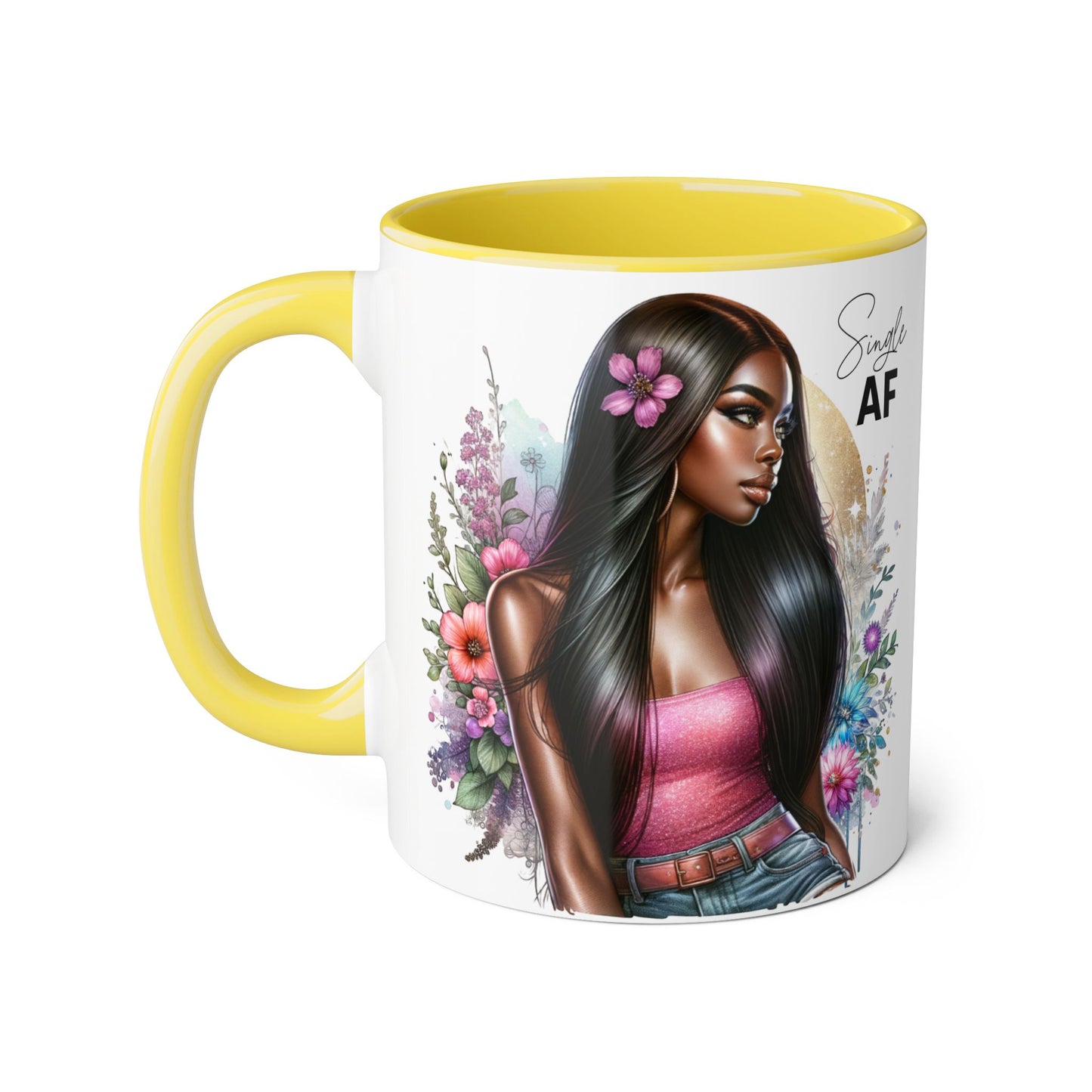 Single AF Stylish Accent Mug, Beautiful Coffee Cup, Unique Gift for Her, Trendy Drinkware, Floral Design Mug, Inspirational Sip