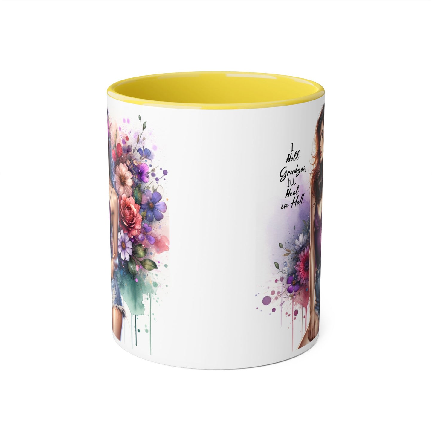 I Hold Grudges, I'll Heal in Hell Stylish Accent Mug with Floral Design, Inspirational Gift for Her, Coffee Lover's Cup, Unique Home Decor, Birthday or Holiday Present