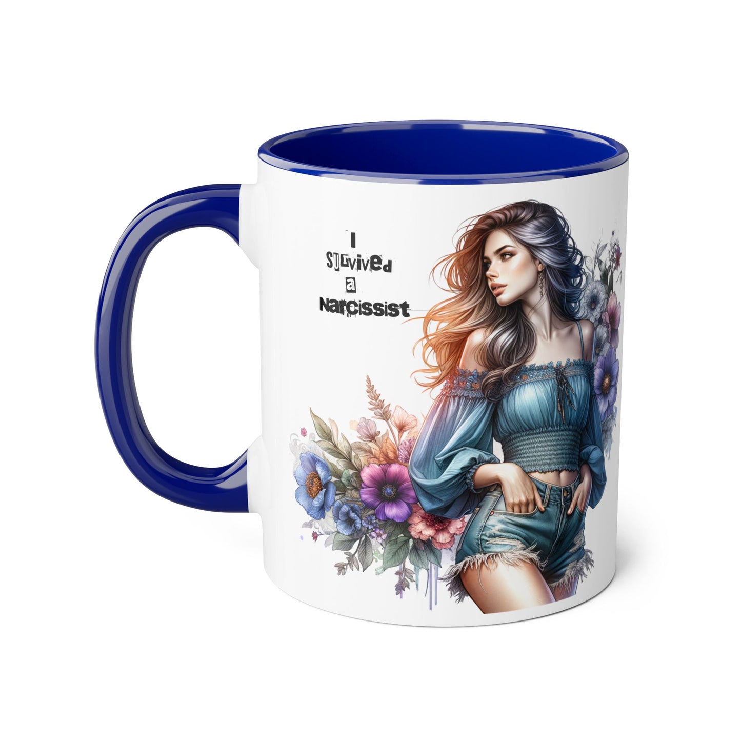 I Survived a Narcissist Accent Mug, Inspirational Coffee Cup, Unique Gift for Survivors, Floral Design, Self-Care Drinkware