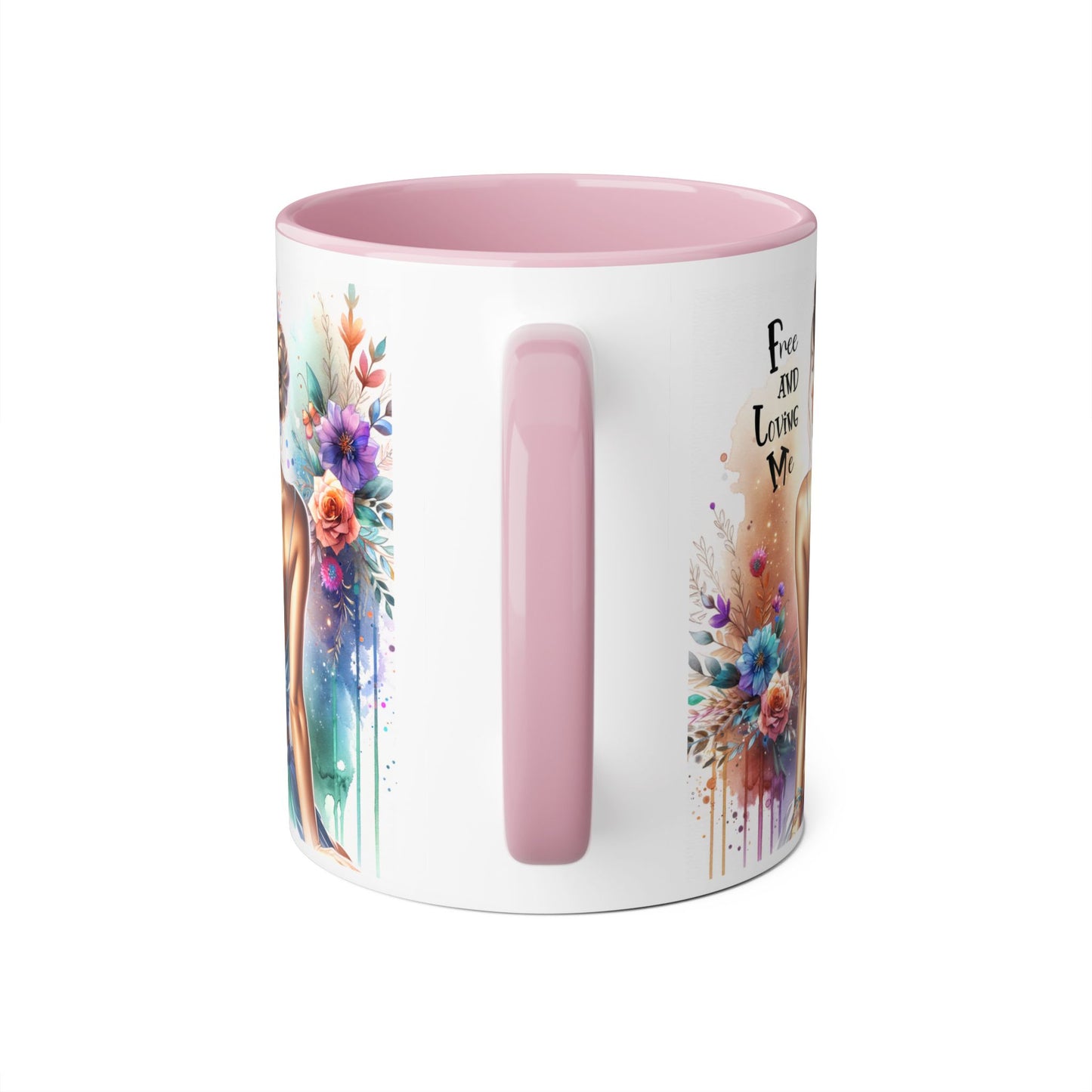 Artistic Floral Accent Mug, Free and Loving Me Ceramic Coffee Cup, Inspirational Gift, Unique Drinkware, Bohemian Style Mug