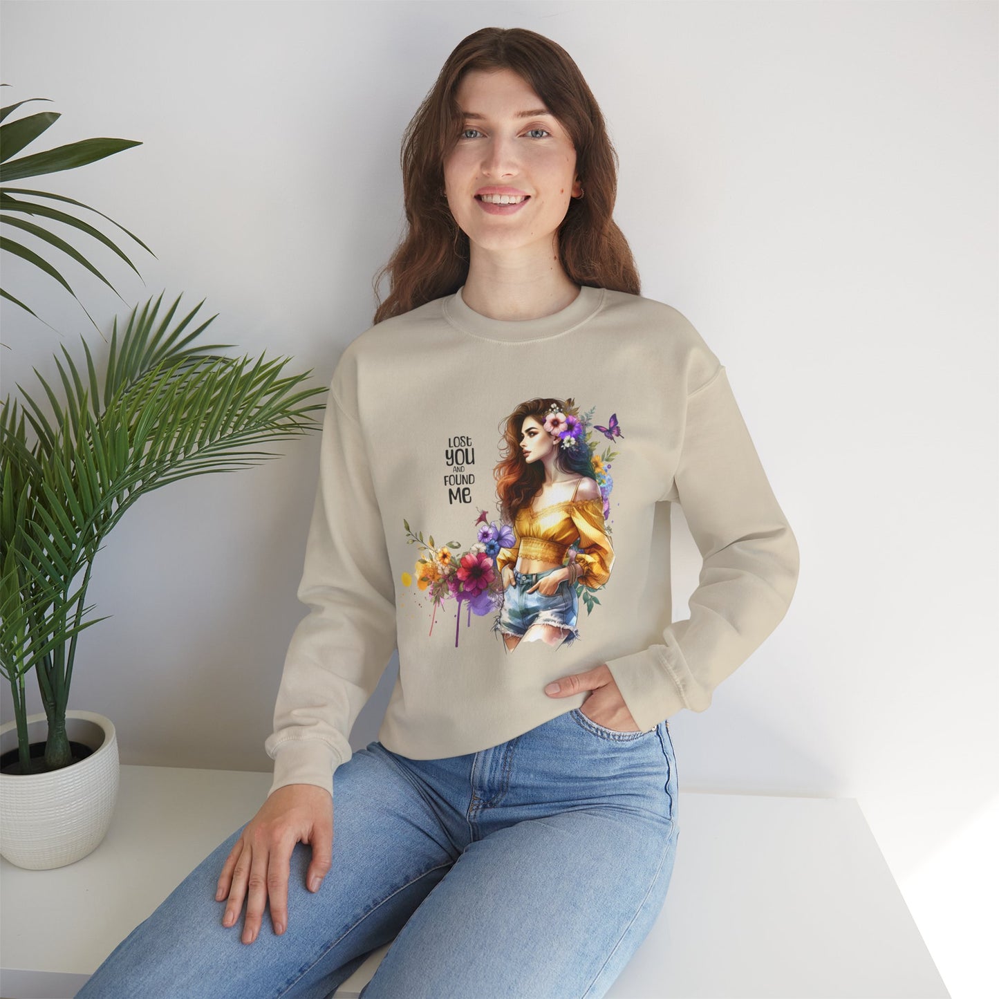 Lost You And Found Me Floral Art Crewneck Sweatshirt, Cozy Unisex Sweater, Gift for Her, Spring Fashion, Inspirational Quote Apparel