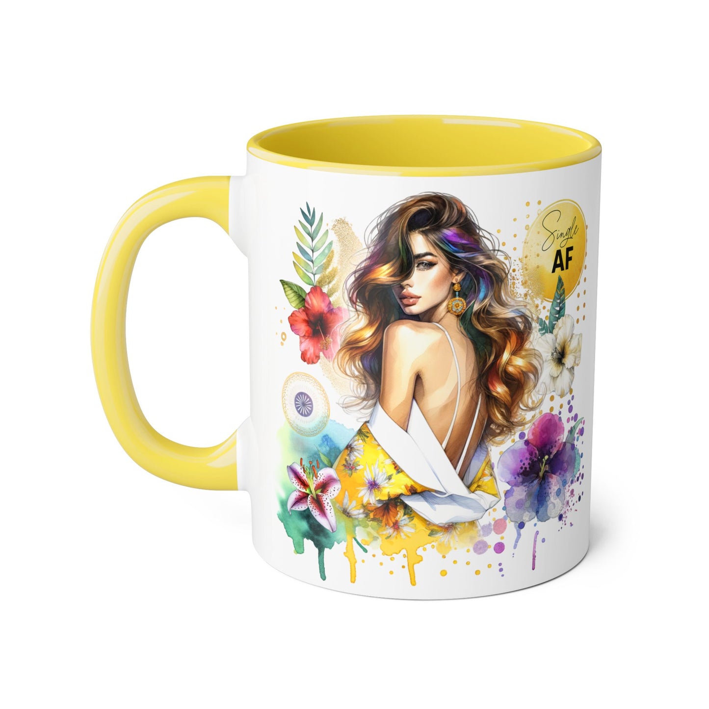 Single AF Colorful Motivational Accent Mug with Floral Design, Perfect for Gifts and Daily Inspiration