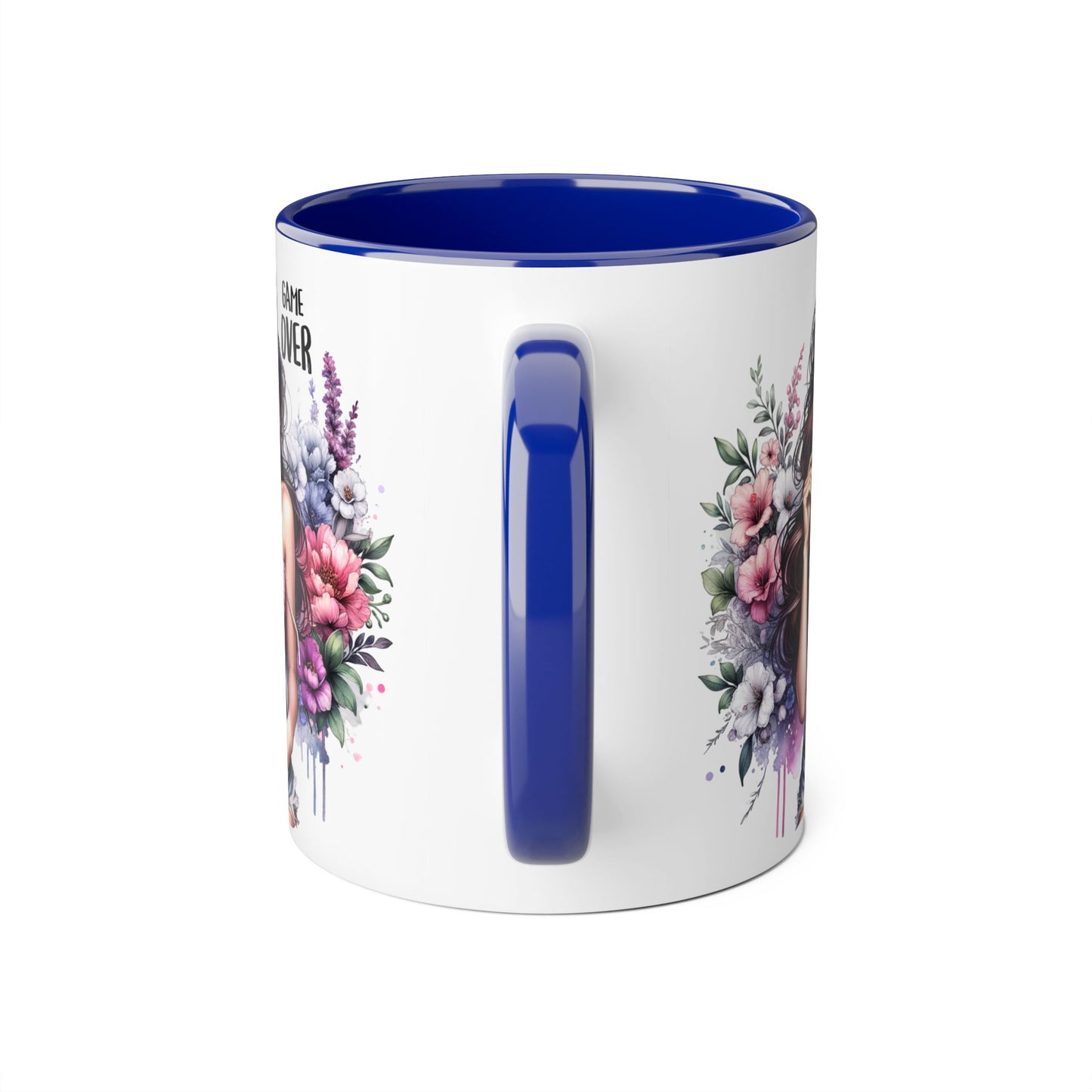 Game Over Floral Accent Mug - 11oz, Coffee Cup for Her, Gift for Gamers, Fun Tea Mug, Unique Kitchen Decor, Women’s Gift Idea
