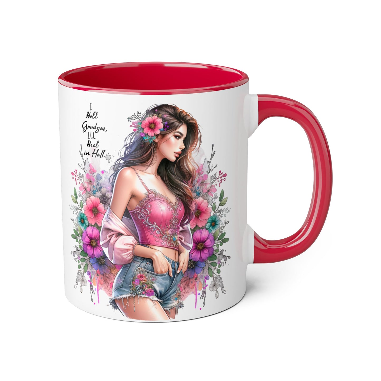 I Hold Grudges, I'll Heal in Hell Humoristic Floral Accent Mug