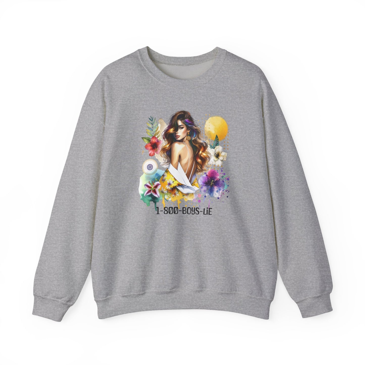 1-800-Boys-Lie Bohemian Floral Crewneck Sweatshirt, Trendy Oversized Sweater, Unique Gift for Her, Cozy Fall Apparel, Birthday & Casual Wear