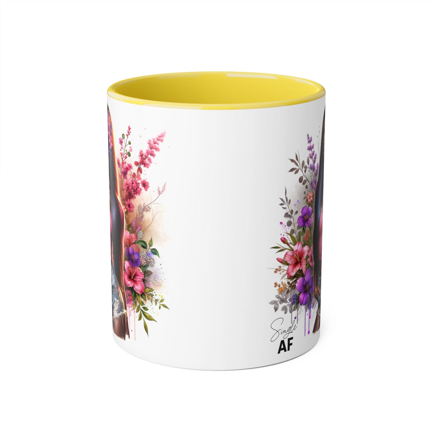Single AF Floral Portrait Accent Mug, Unique Gift for Coffee Lovers, Home Decor, Self-Care, Birthday, Floral Art Mug, Artistic Coffee Cup