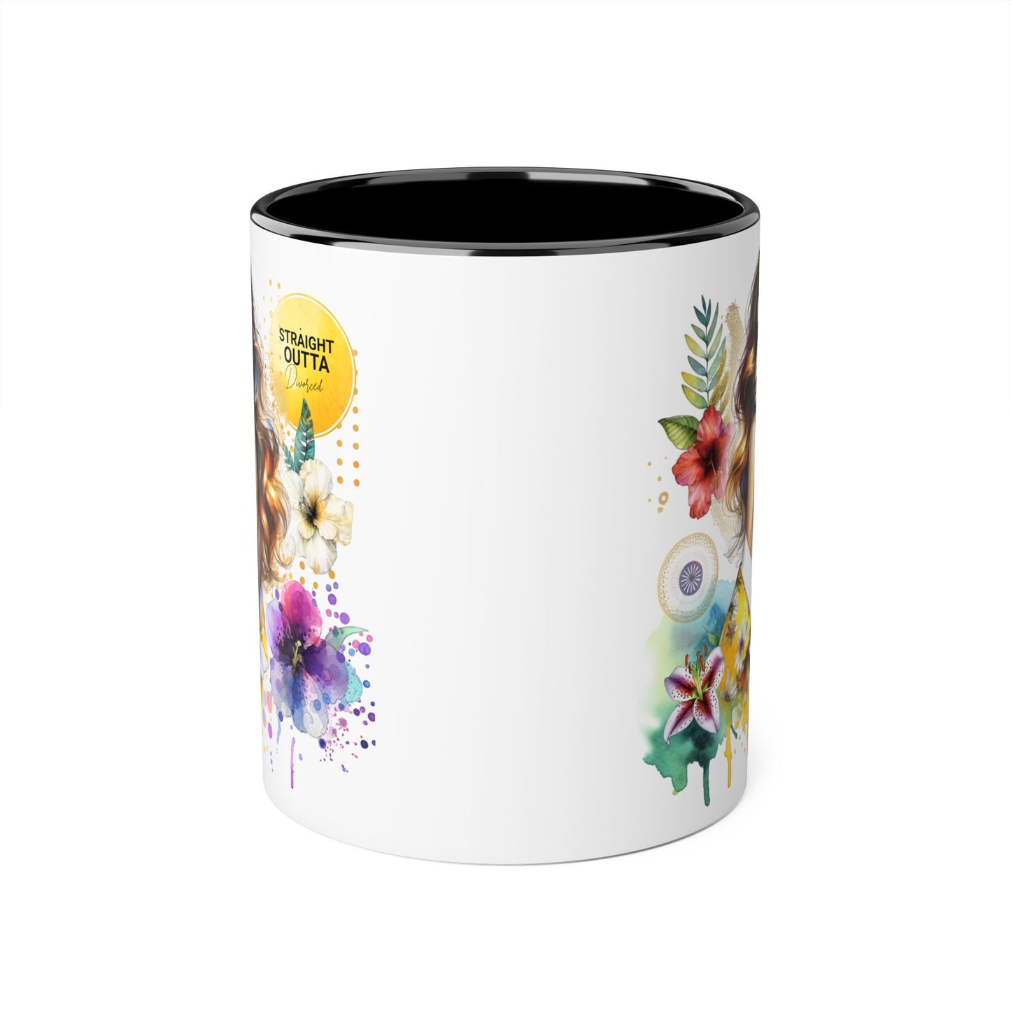 Straight Outta Divorced Humoristic Vibrant Accent Mugs, Floral Coffee Cup, Artistic Drinkware, Gift for Her, Home Decor, Unique Mug
