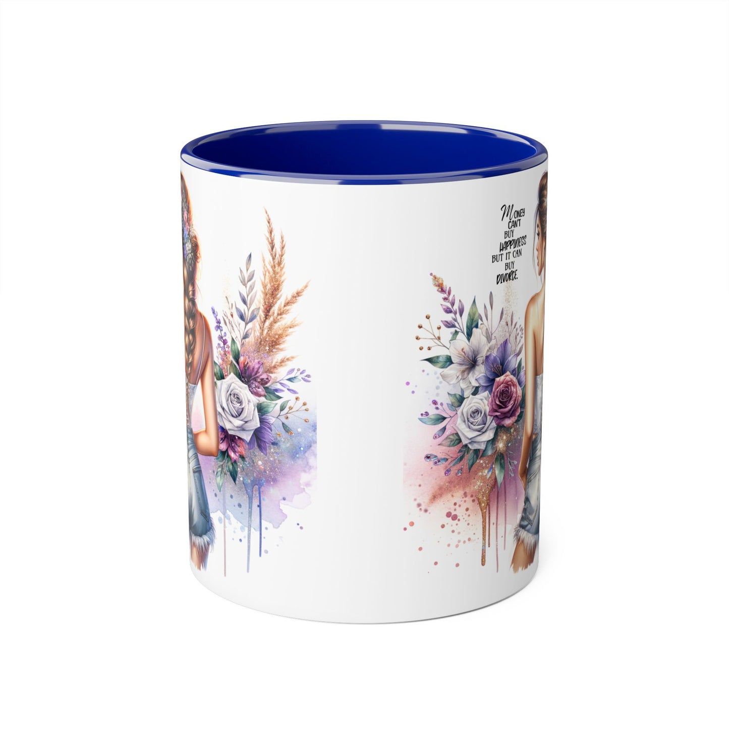 Money Can't Buy Happiness But It Can Buy Divorce Humoristic Floral Art Accent Mug, Inspirational Gift for Her, Coffee Cup with Quotes, Unique Ceramic Drinkware, Mother's Day Present