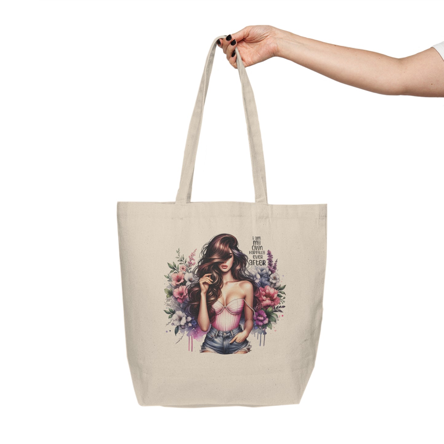 I Am My Own Happily Ever After Chic Floral Canvas Tote Bag | Stylish Shopper | Eco-Friendly Tote | Gift for Her | Summer Outing Bag | Motivational Quote