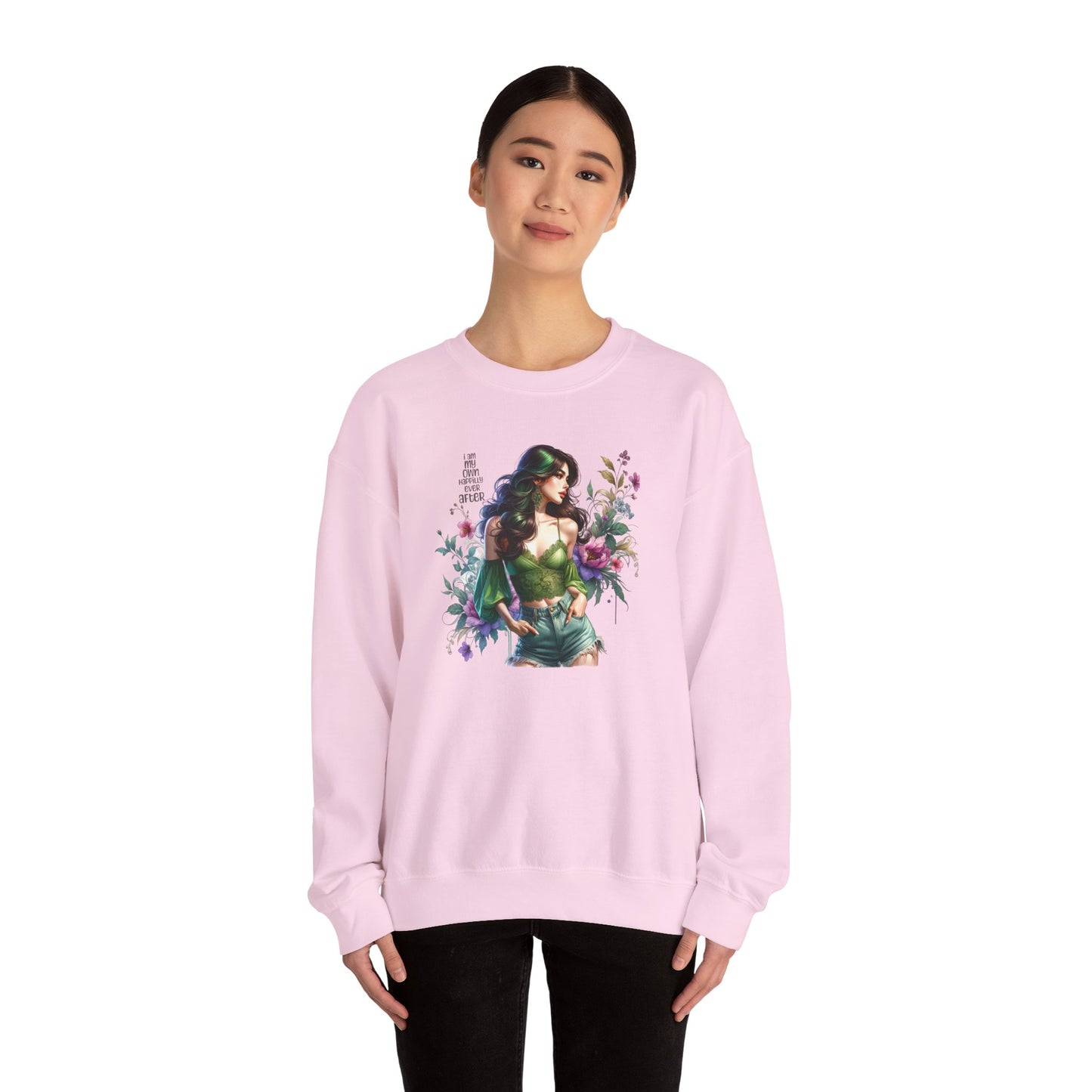 I Am My Own Happily Ever After Heroine Floral Sweatshirt | Unisex Cozy Crewneck, Gift for Her, Vintage Style, Plant Lover's Apparel, Superhero Inspired
