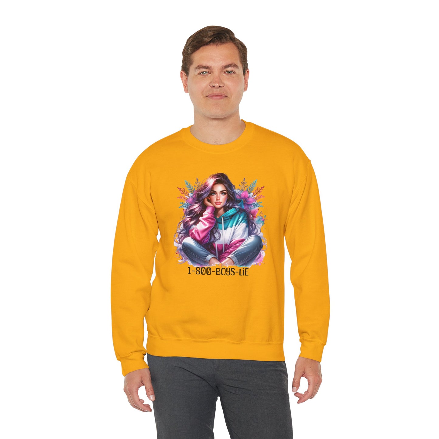 Chic Graphic Crewneck Sweatshirt - 1-800-BOYS-LIE, Cozy Sweatshirt, Fashion Sweatshirt, Casual Wear, Unique Gift, Trendy Outfit