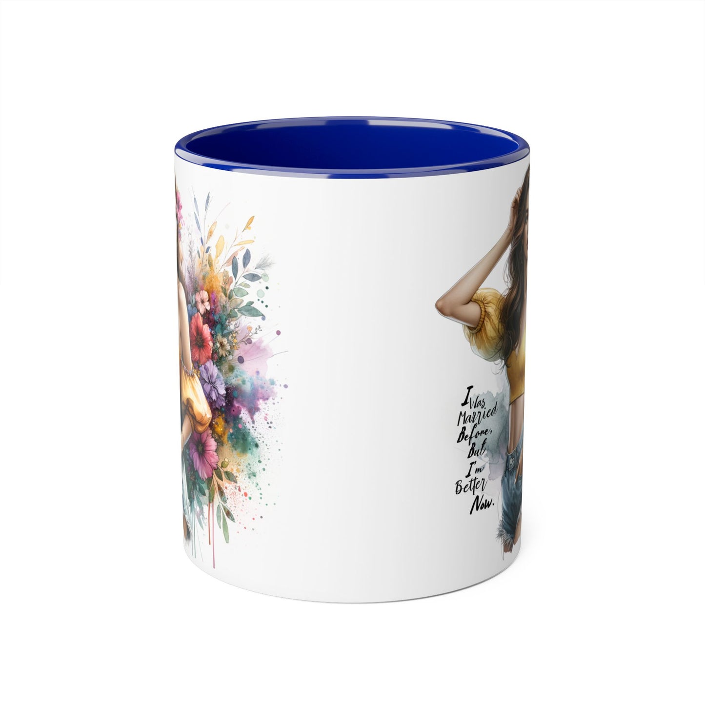I Was Married Before But I'm Better Now Humoristic Chic Floral Accent Mug - Inspirational Art for Coffee Lovers, Gifts for Friends, Home Decor, Motivational Drinkware, Birthday Present
