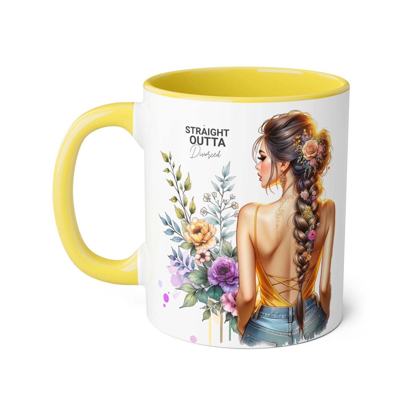 Straight Outta Divorced Humoristic Chic Floral Accent Mug with Elegant Design, Coffee Lover Gift, Home Decor, Mother's Day Present, Artistic Drinkware