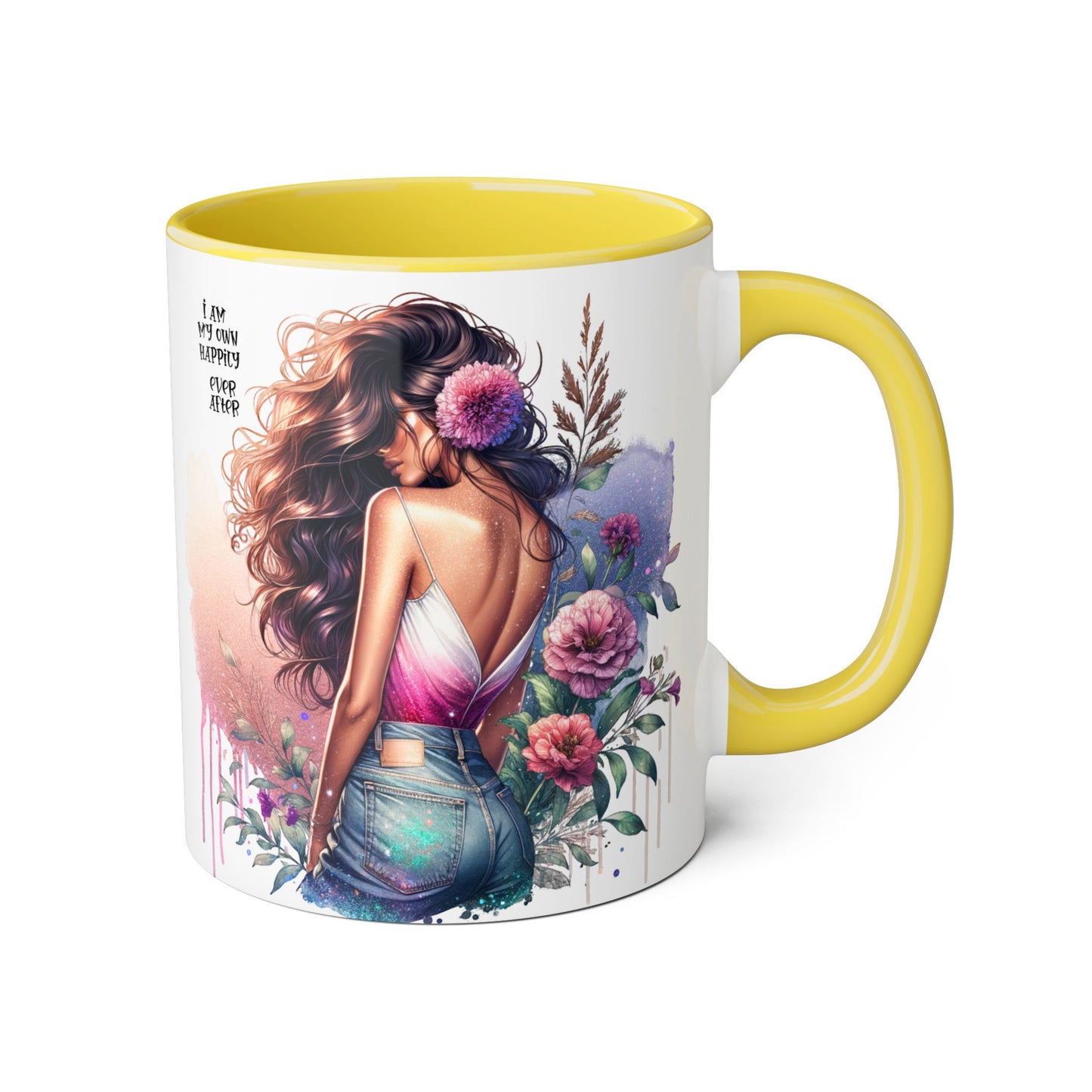 Boho Floral Accent Mug - 11oz - Inspirational "I Am My Own Happily Ever After " Design