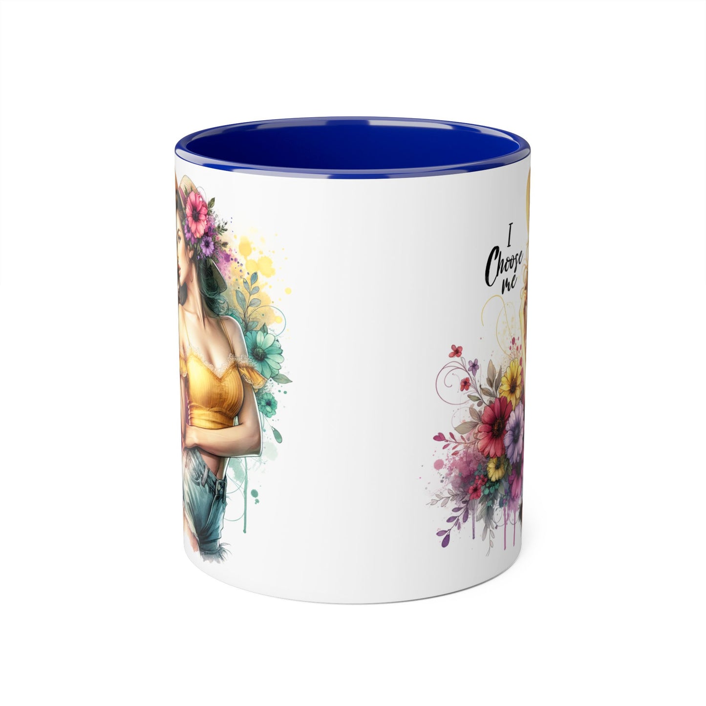 I Choose Me Chic Floral Accent Mug, Inspirational Gift for Her, Coffee Tea Lover, Birthday Present, Colorful Art Mug