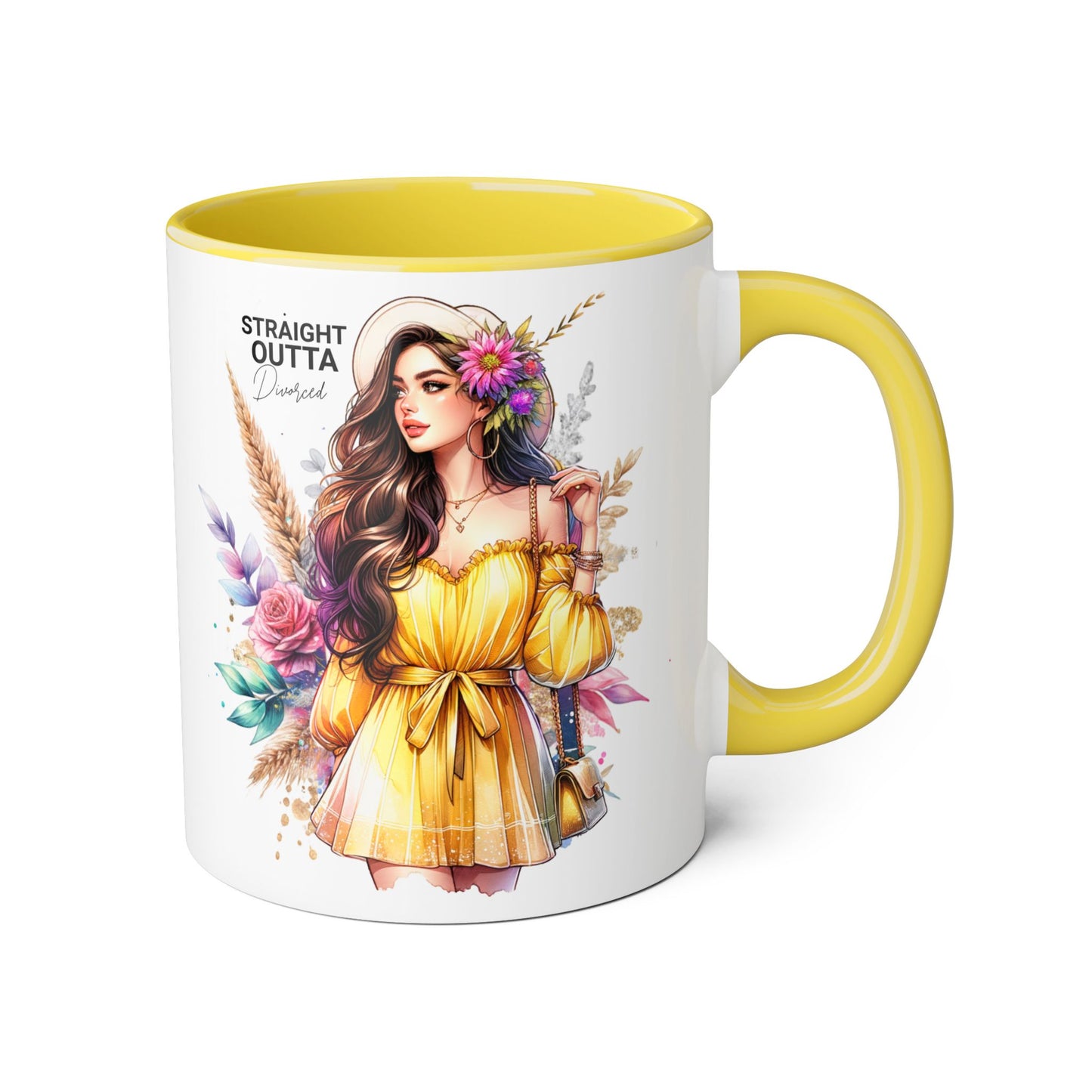 Straight Outta Divorced Humoristic Chic Floral Accent Mug, Stylish Coffee Cup, Trendy Teacup, Unique Gift for Friends, Perfect for Birthdays and Celebrations