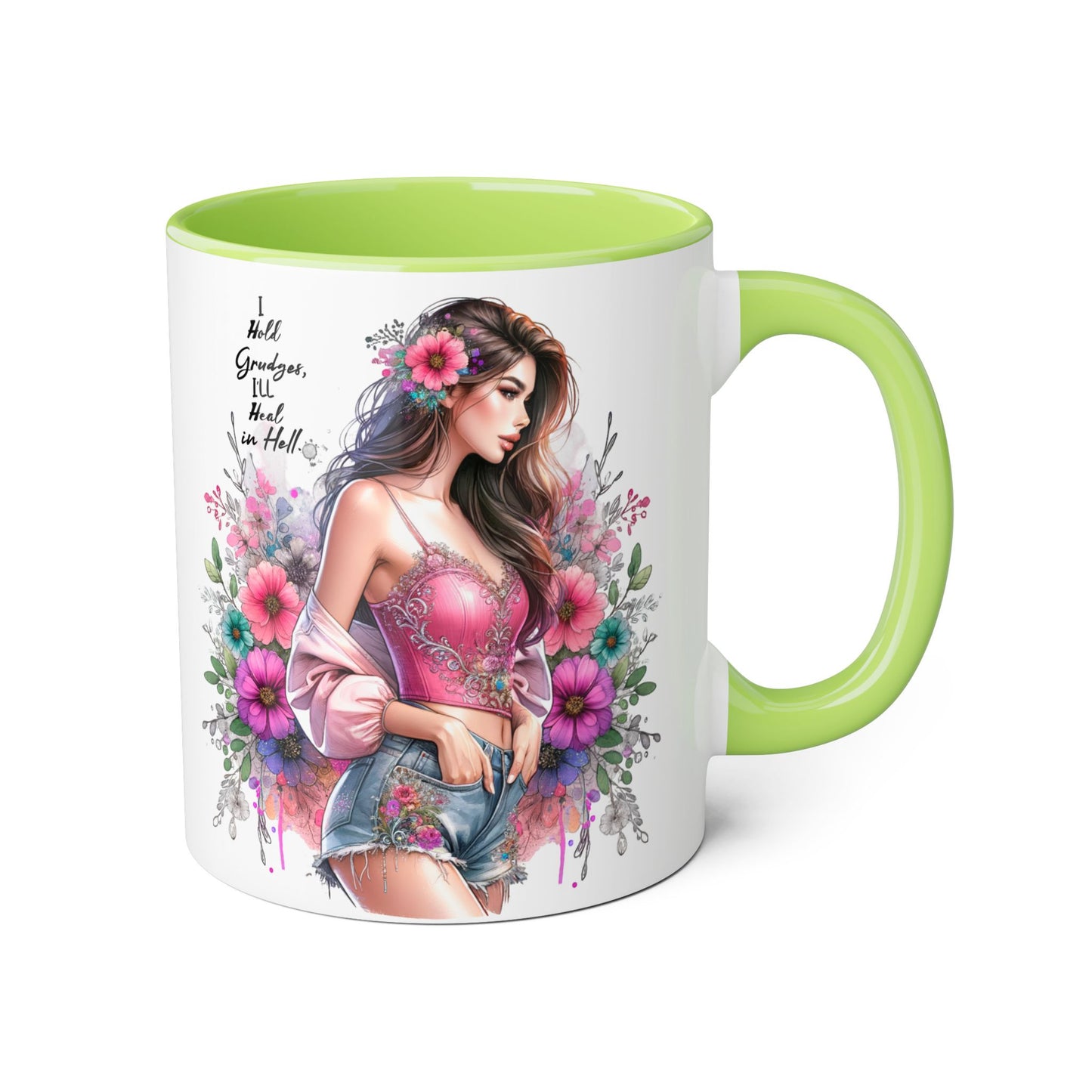 I Hold Grudges, I'll Heal in Hell Humoristic Floral Accent Mug