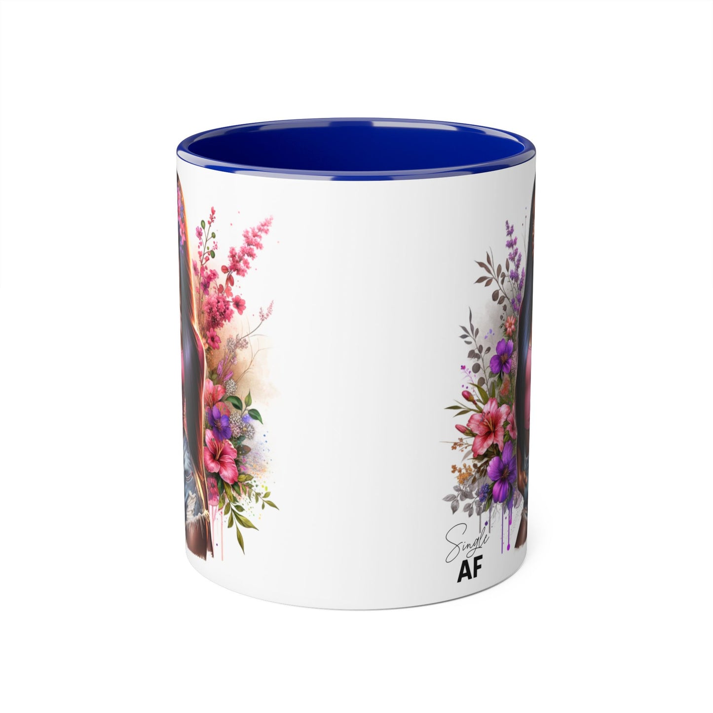 Single AF Floral Portrait Accent Mug, Unique Gift for Coffee Lovers, Home Decor, Self-Care, Birthday, Floral Art Mug, Artistic Coffee Cup