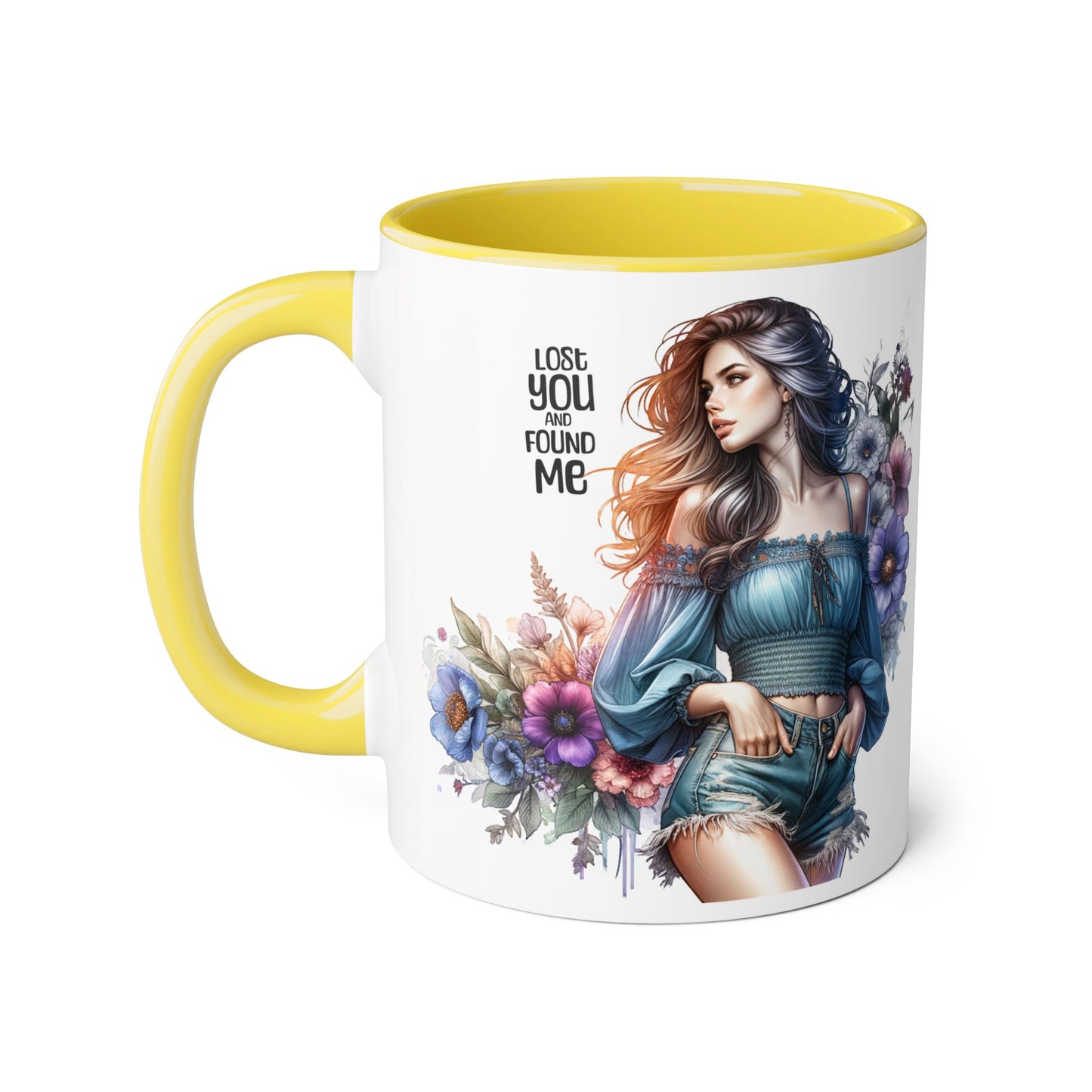 Lost You and Found Me Floral Art Accent Mug, You Lost Me Found Me Coffee Cup, Gift for Her, Artistic Drinkware, Unique Home Decor, Inspirational Kitchenware