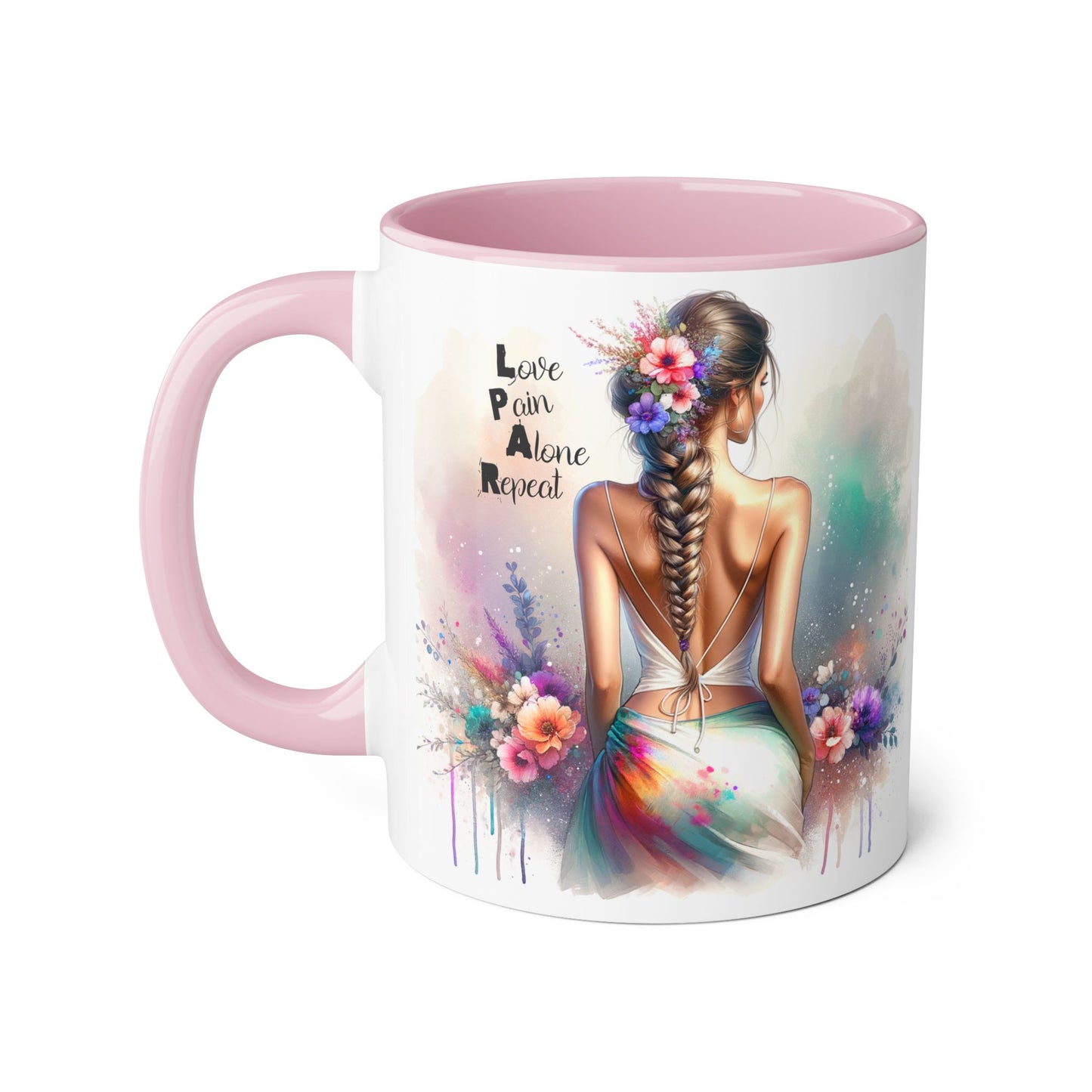 Boho Love Pain Alone Mug, Inspirational Gift, Handmade Coffee Cup, Artistic Ceramic Drinkware, Unique Home Decor