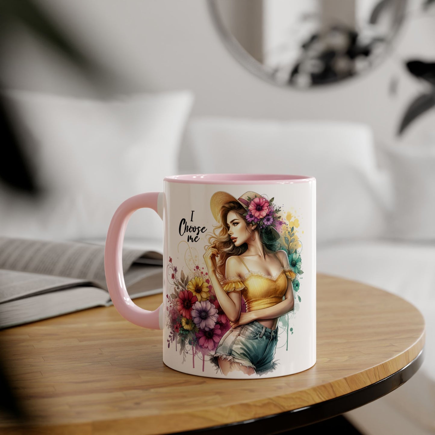 I Choose Me Chic Floral Accent Mug, Inspirational Gift for Her, Coffee Tea Lover, Birthday Present, Colorful Art Mug