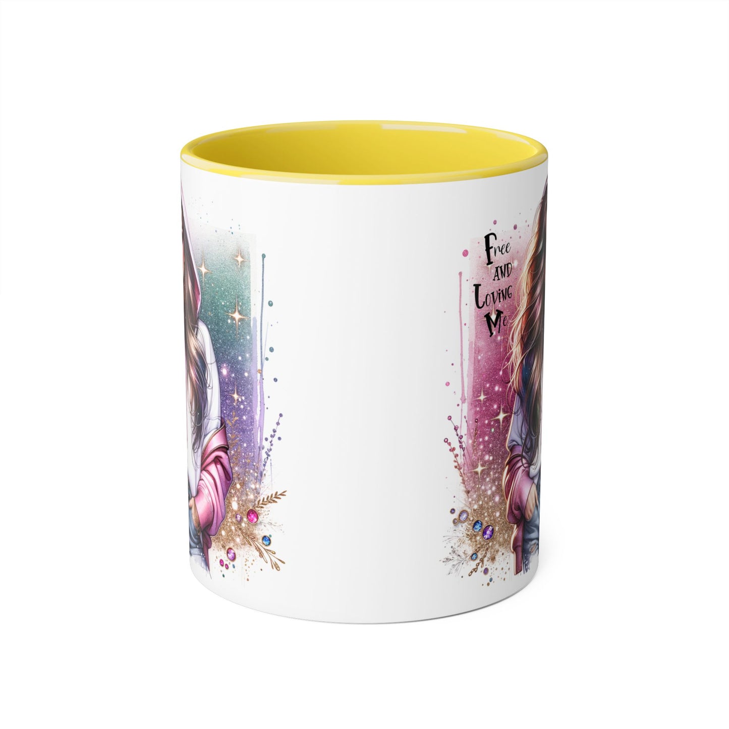 Stylish Accent Mug - 'Free and Loving Me' Coffee Cup, Perfect Gift for Coffee Lovers, Inspirational Drinkware, Cute Morning Mug