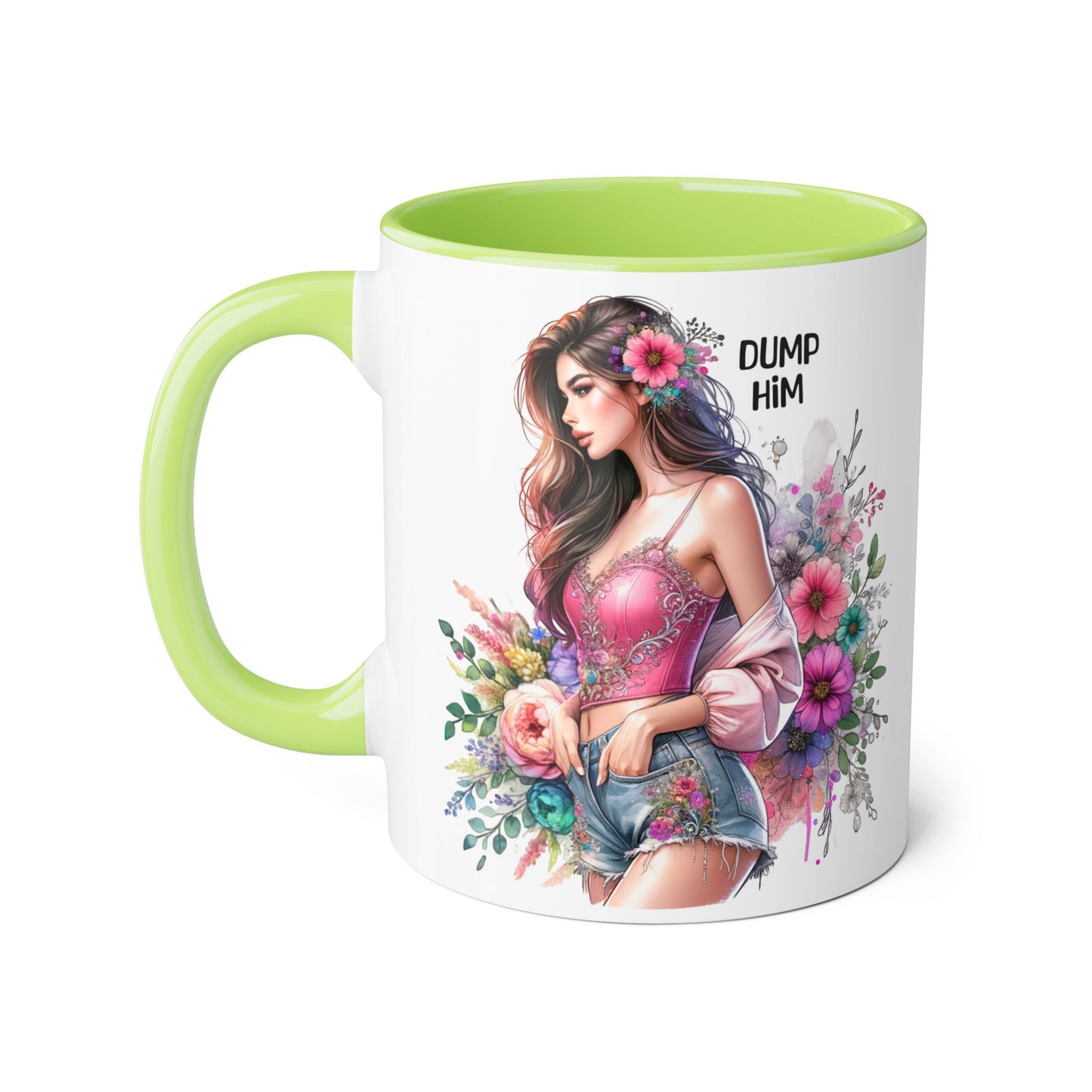 Floral Accent Mug, 11oz Coffee Cup, Gift for Her, Inspirational Mug, Cute Floral Design, Self-Love Coffee Mug