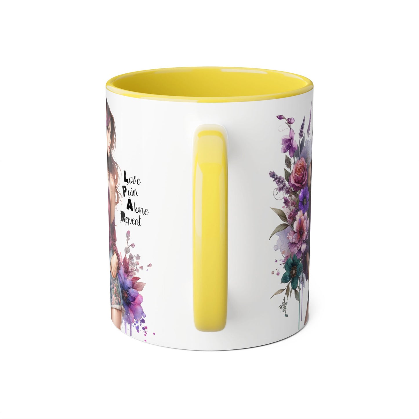 Bohemian Floral Accent Mug | Love Pain Alone Repeat Gift for Her, Inspirational Coffee Cup, Unique Home Decor, Art Mug