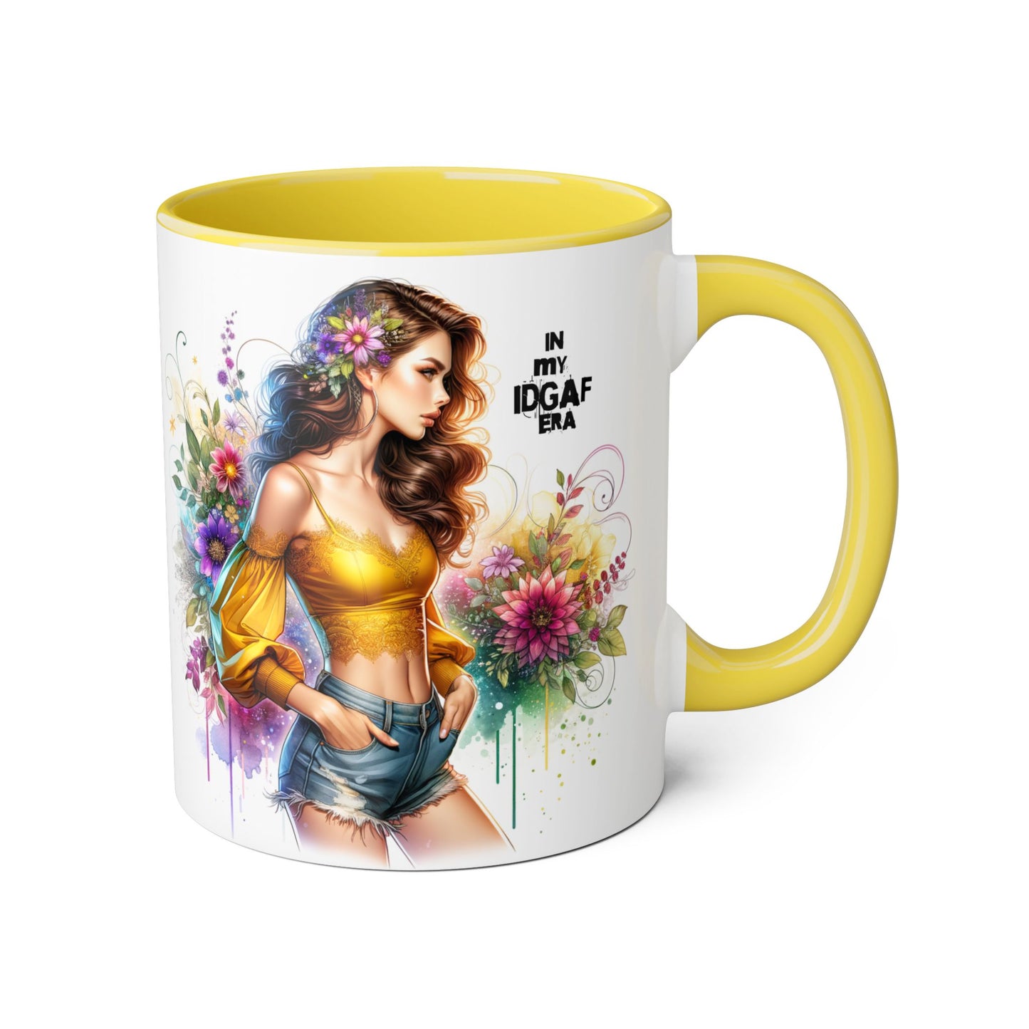 Edgy Floral Accent Mug, Inspirational Coffee Cup, Unique Gift for Her, IDGAF Mug, Boho Style Drinkware