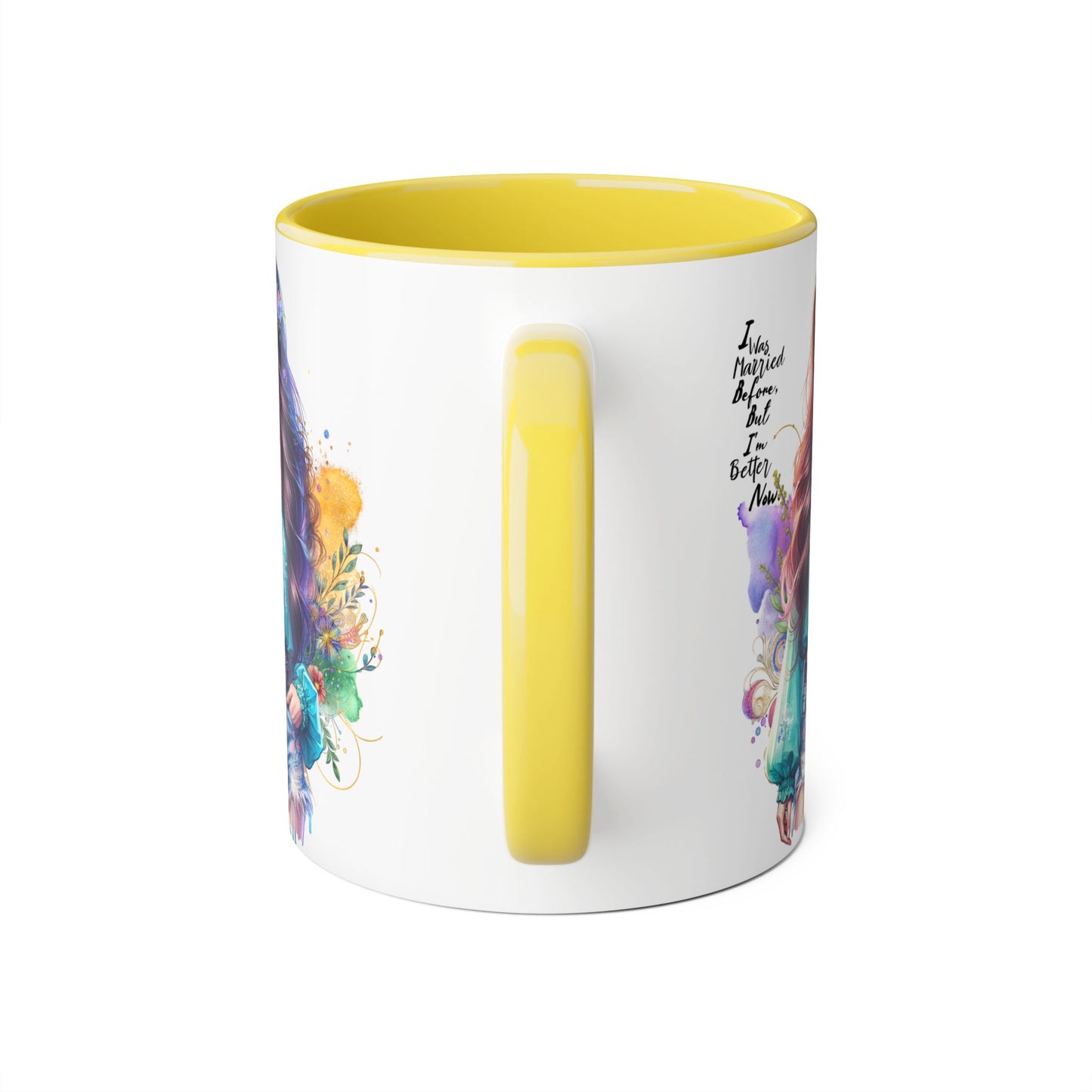I Was Married Before But I'm Better Now Bohemian Floral Accent Mug, Inspirational Coffee Cup, Gift for Friends, Encouraging Quote, Perfect for Her, Art Lover's Mug