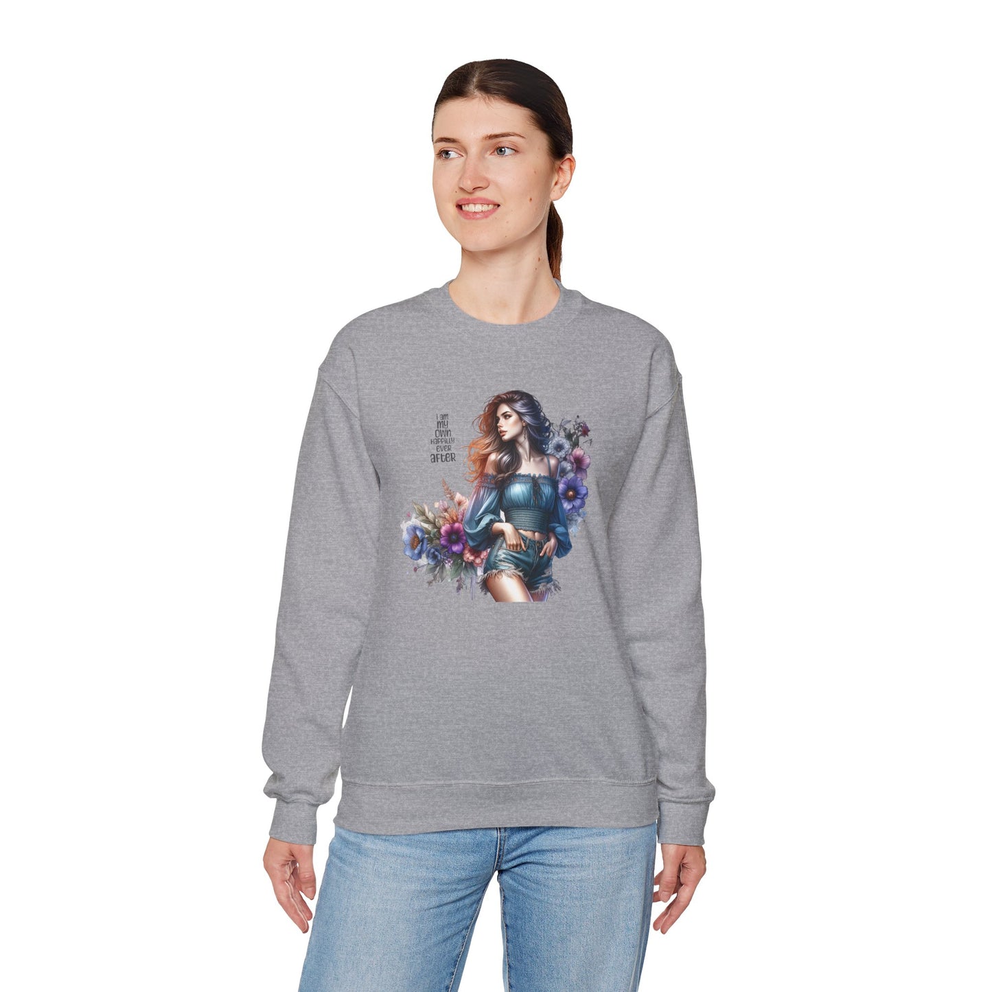 I Am My Own Happily Ever After Floral Aesthetic Crewneck Sweatshirt - Cozy Style for Women, Fashion Top, Gift Idea, Floral Sweatshirt, Spring/Summer Wear