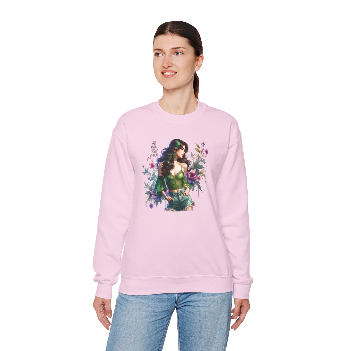 I Am My Own Happily Ever After Heroine Floral Sweatshirt | Unisex Cozy Crewneck, Gift for Her, Vintage Style, Plant Lover's Apparel, Superhero Inspired