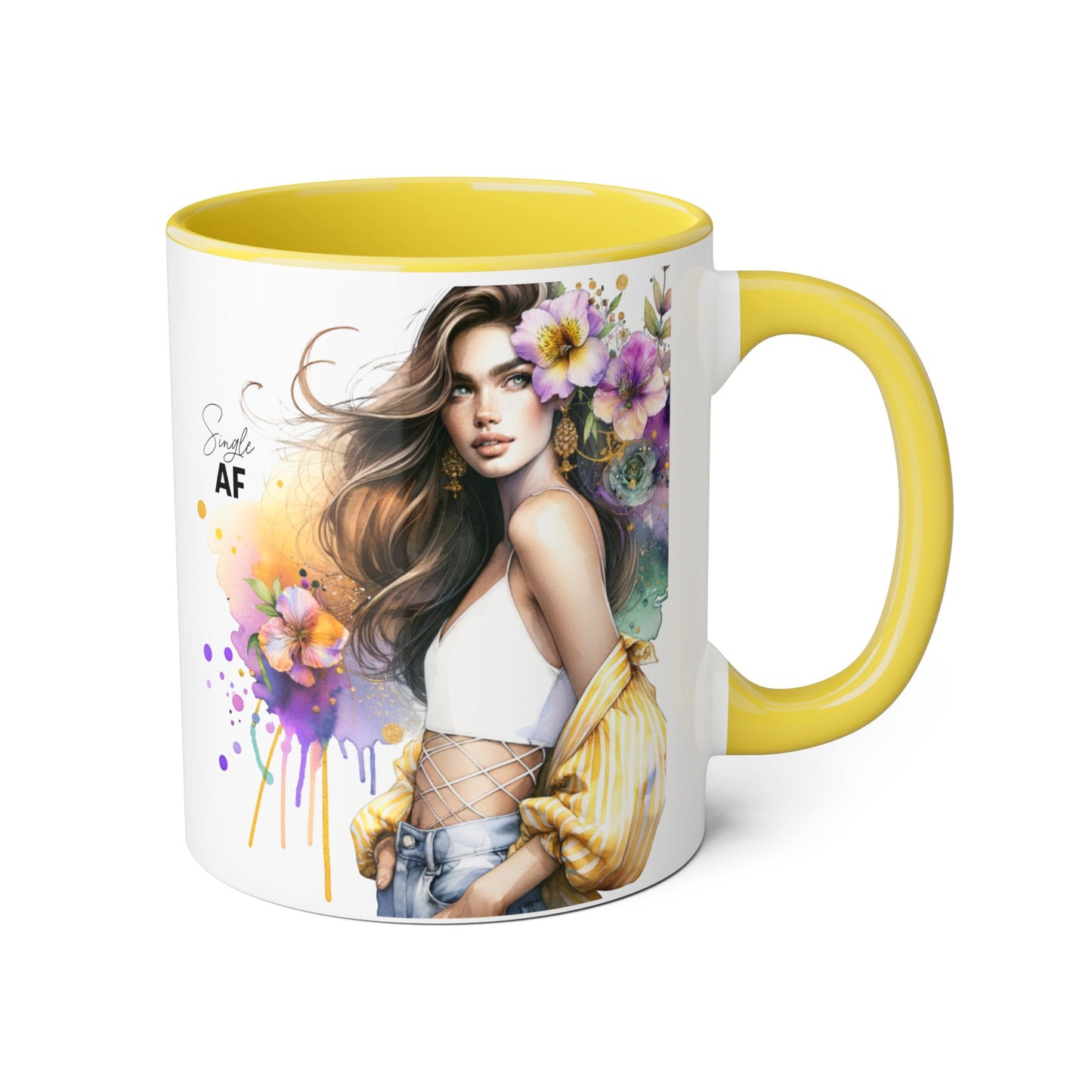 Single AF Chic Accent Mugs with Floral Art, Stylish Coffee Cups, Trendy Tea Mugs, Gift for Her, Motivational and Inspiring Drinkware