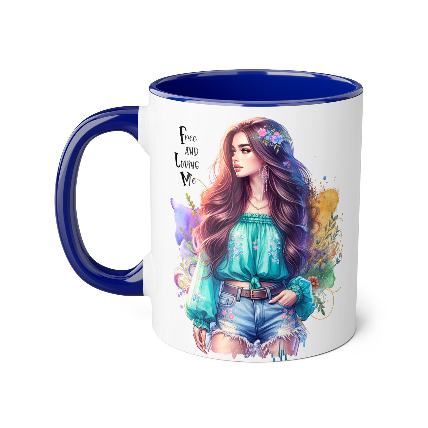 Free and Loving Me Bohemian Accent Mug with Inspirational Quote, Free and Love Me, Unique Gift for Coffee Lovers, Artistic Mugs for Women, Colorful Drinkware