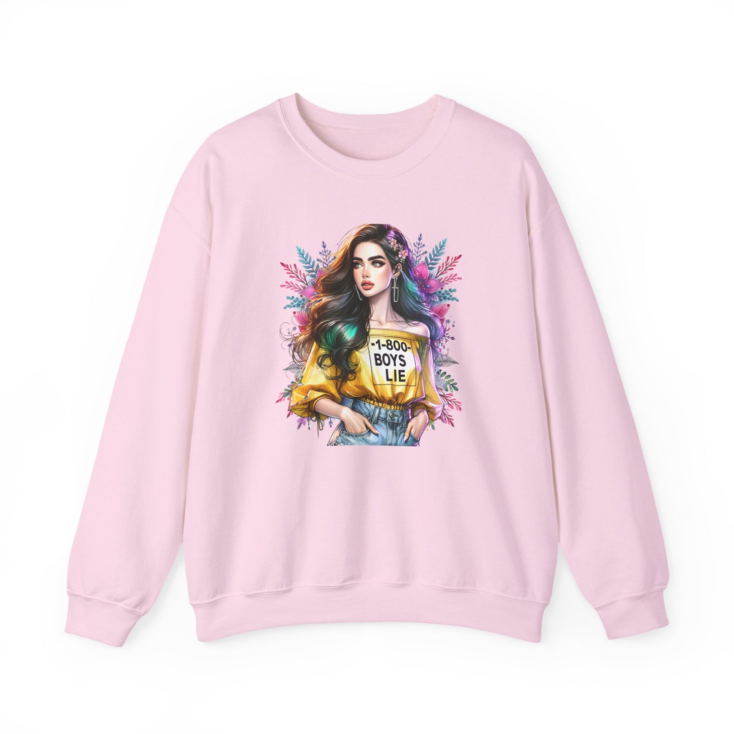 1-800-Boys-Lie Colorful Graphic Crewneck Sweatshirt - 'Boys Lie' Design, Unisex Sweatshirt, Trendy Gift, Casual Wear, Comfortable Outfit