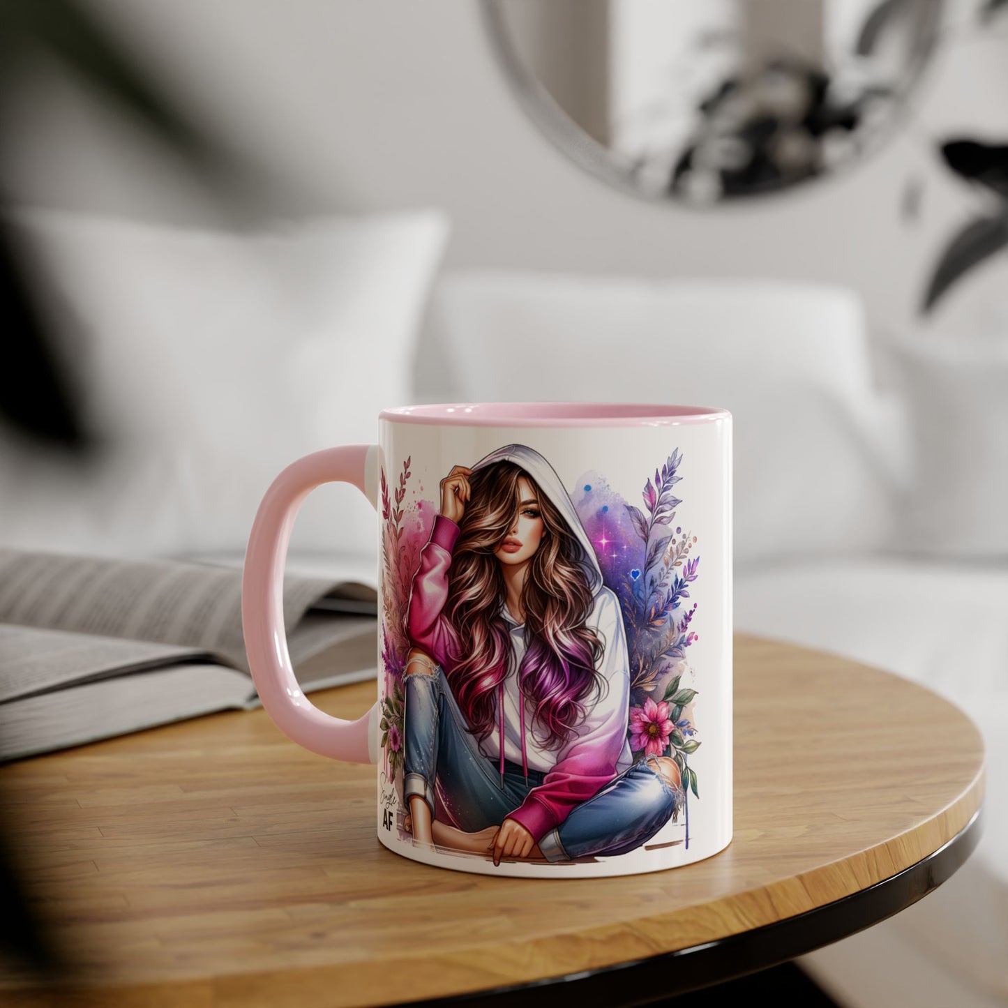 Single AF Stylish Accent Mugs for Coffee Lovers, Floral Art, Inspirational Gift, Appreciation Gift, Home Decor, Unique Mug Design