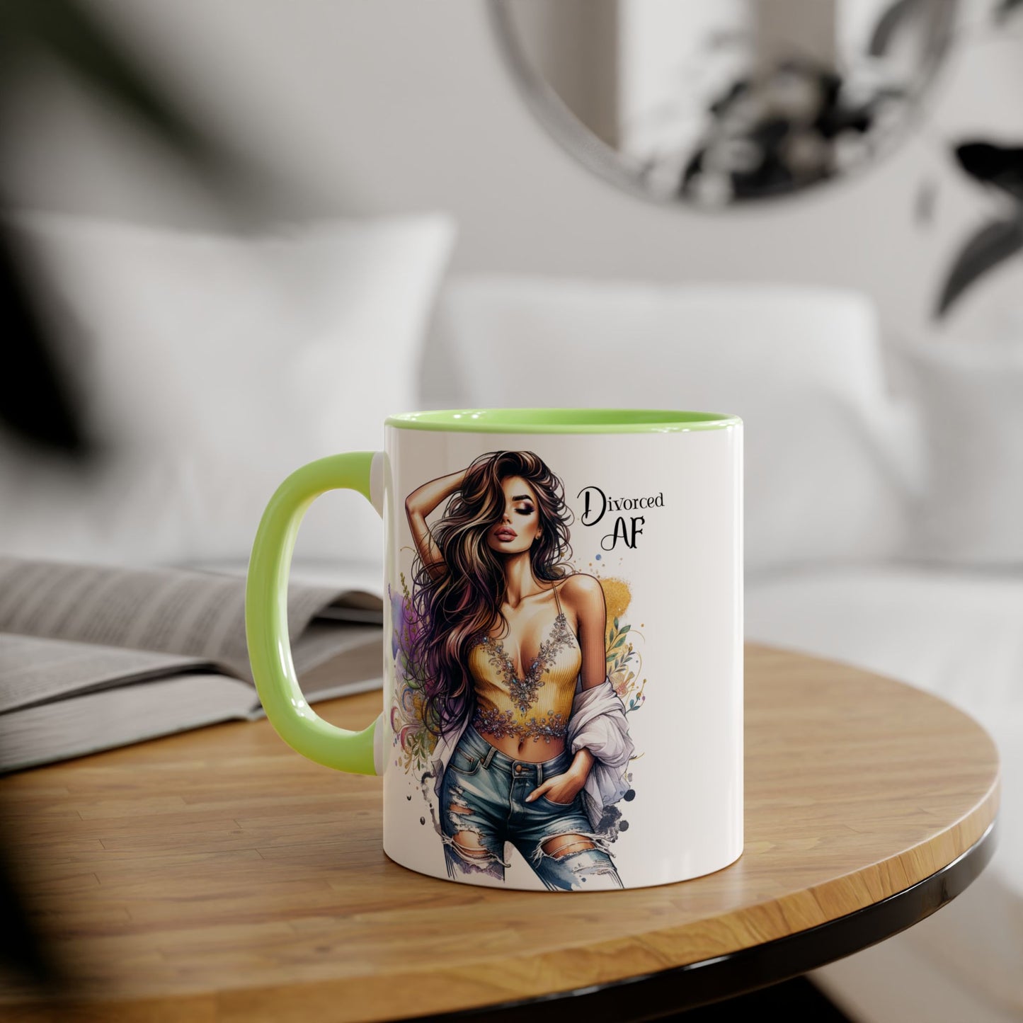 Divorced AF Mug, Stylish 11oz Accent Mug for Coffee Lovers, Perfect for Gifts, Self-Care and Empowerment, Unique Art Design