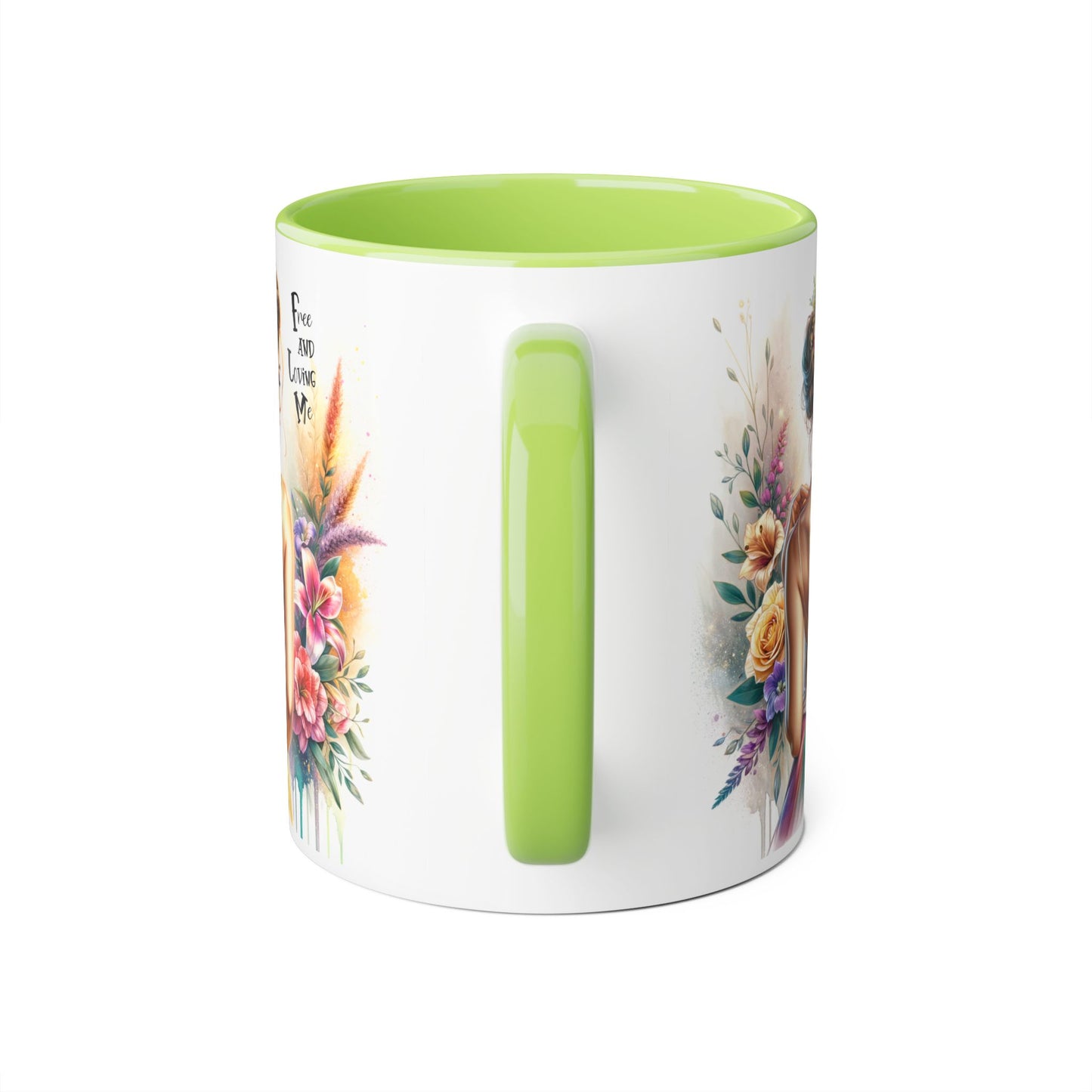 Free and Loving Me Empowering Quote Accent Mug, Inspirational Coffee Mug, Floral Design Mug, Unique Gift for Women, Motivational Drinkware