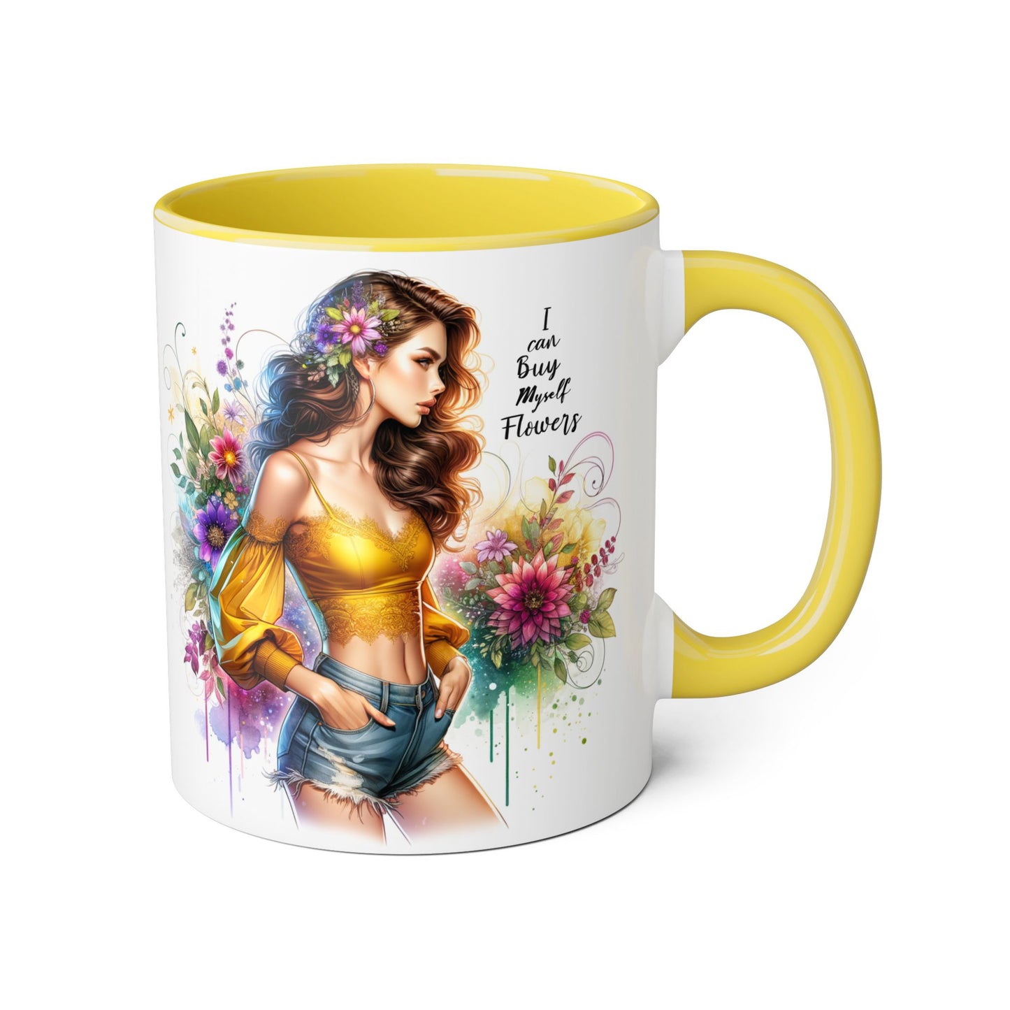 I Can Buy Myself Flowers Floral Art Accent Mug, Inspirational Coffee Cup, Unique Gift for Her, Flower Lover’s Mug, Home Decor Kitchenware