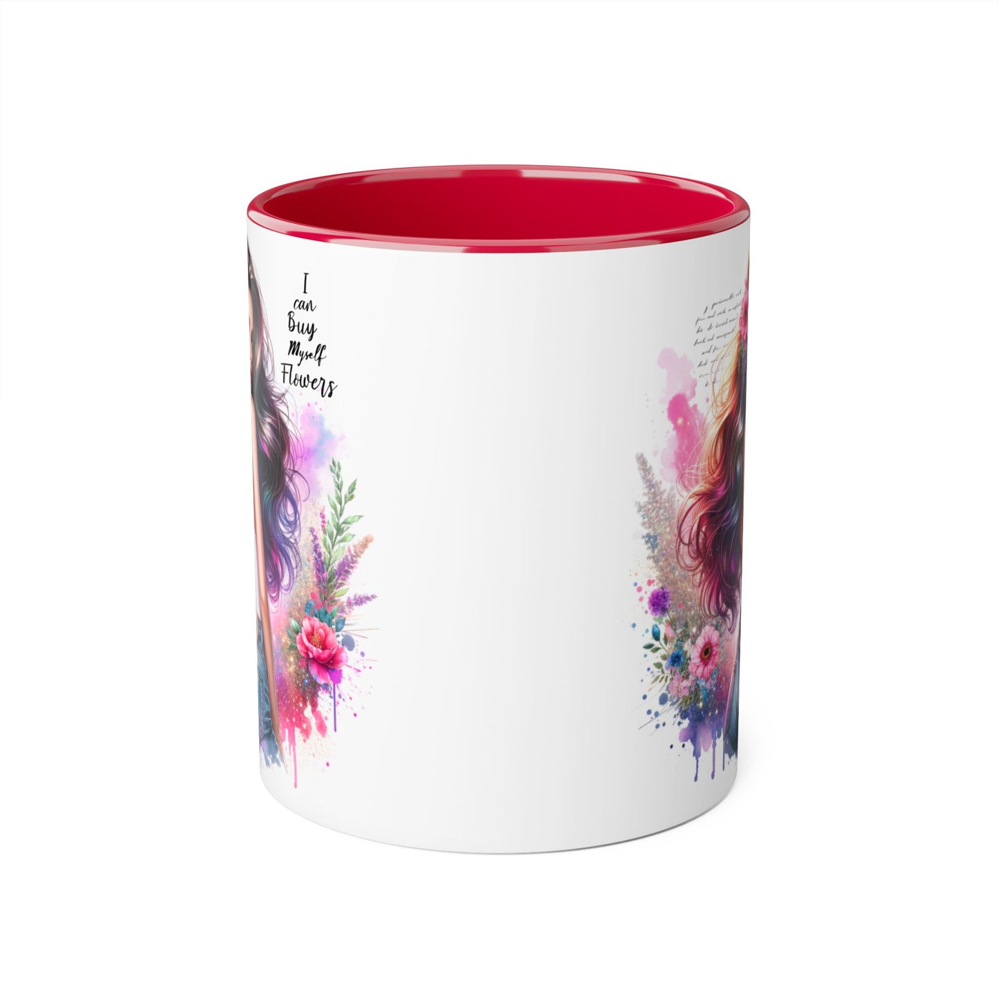 I Can Buy Myself Flowers Floral Art Coffee Mug, Botanical Gift for Her, Colorful Mug for Tea, Art Lover Present, Inspirational Quote Cup